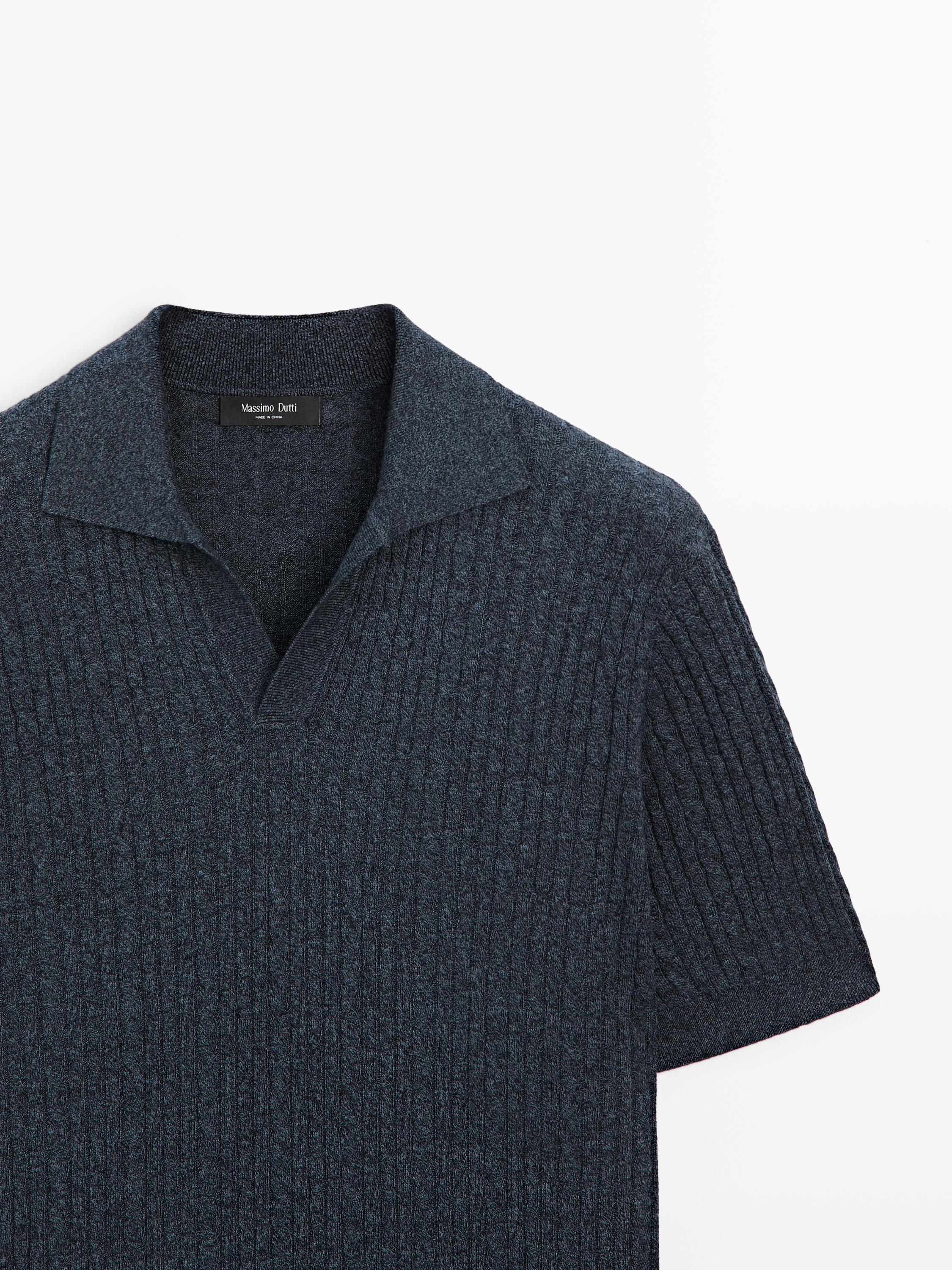 Kısa kollu örgü detaylı polo tişört