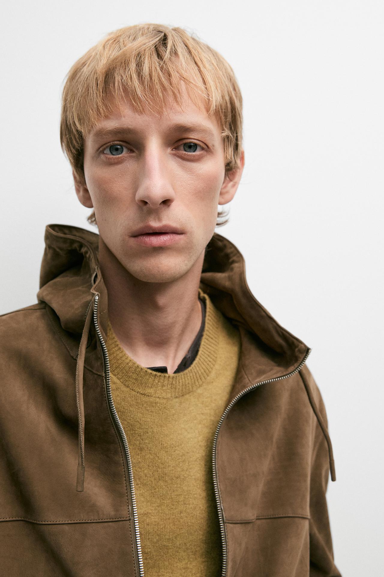 Hooded suede jacket — MEDIUM ECRU