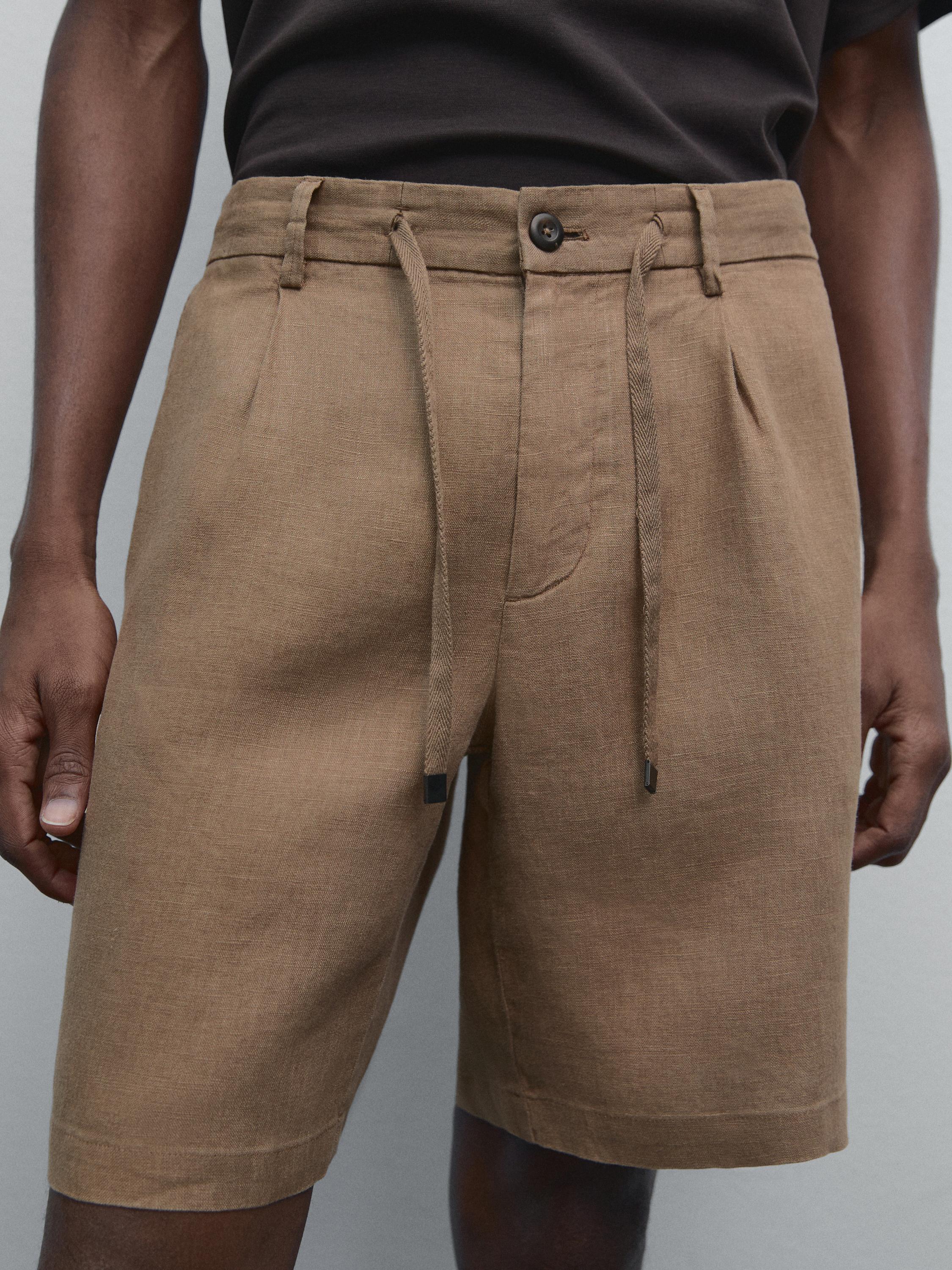 100% linen semi-jogger fit Bermuda shorts
