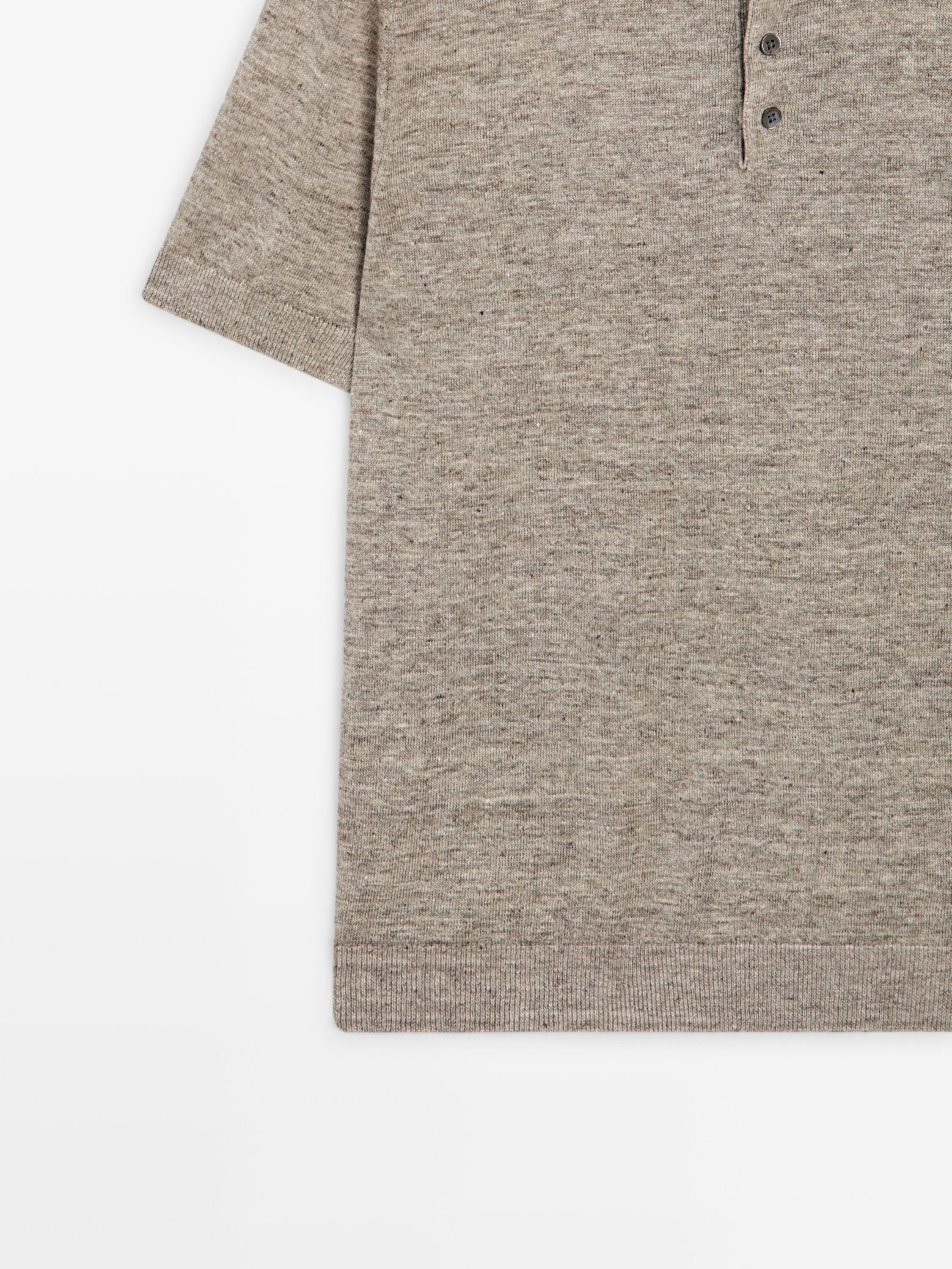 100% linen melange polo shirt — Beige