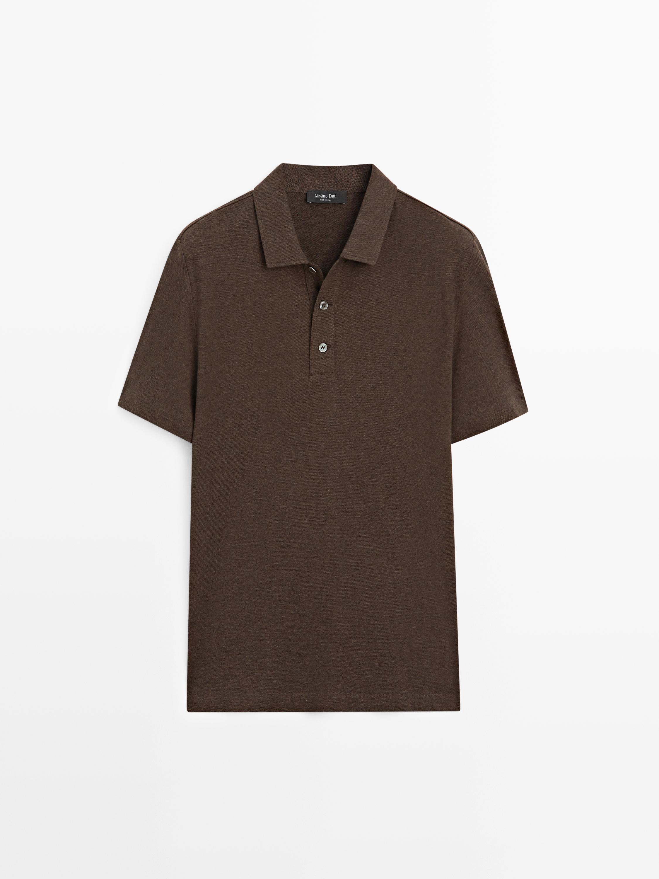 Short sleeve cotton polo shirt — Chocolate