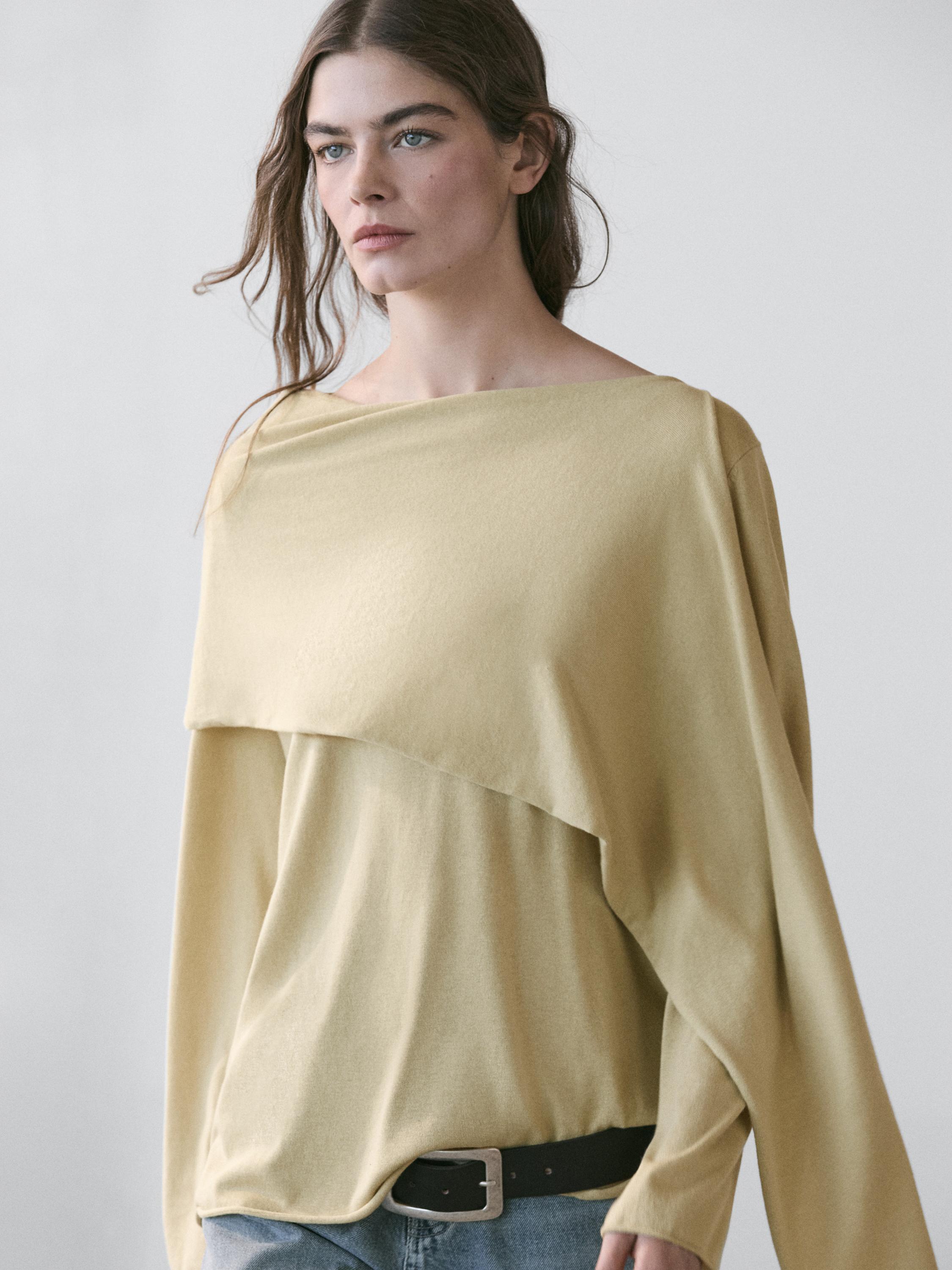 Knit sweater with scarf detail — GREENISH