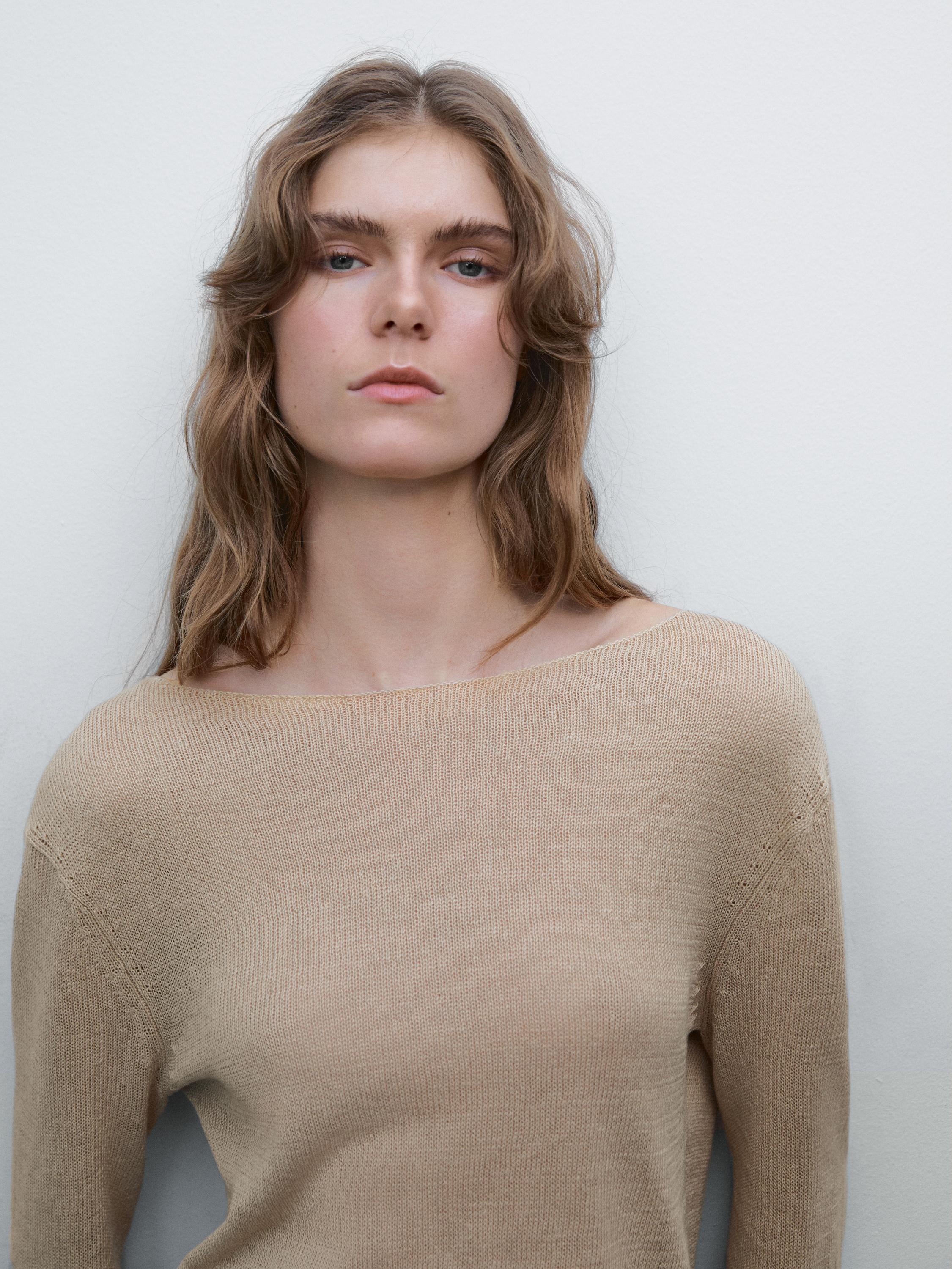 Pull en maille ajourée de lin mélangé