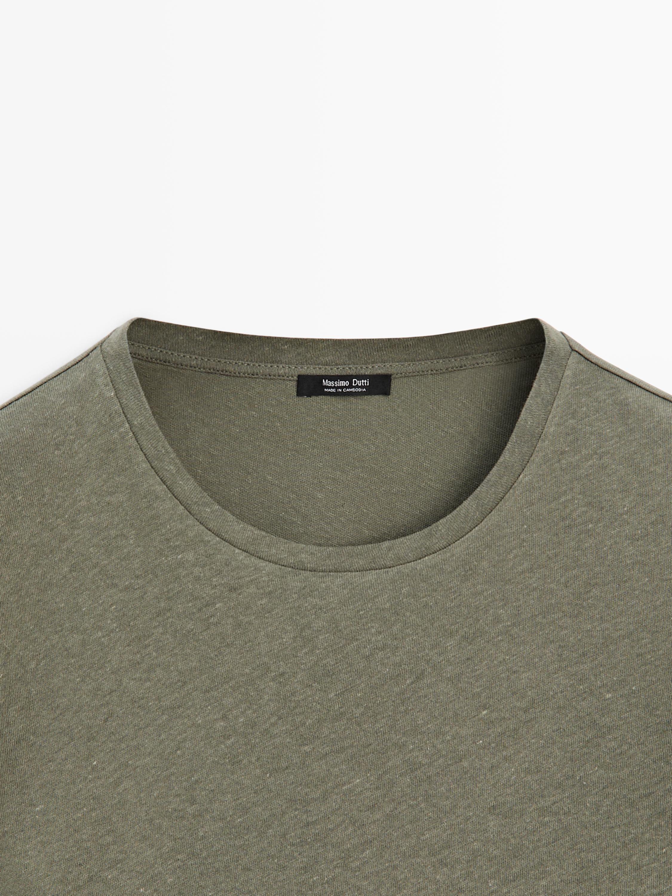 Short sleeve linen and cotton T-shirt — PALE KHAKI