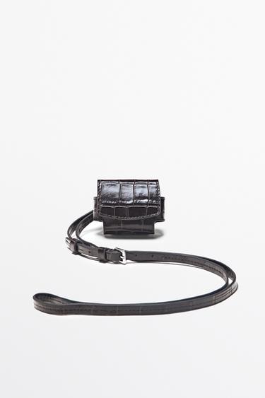 Crocodile-textured leather AirPods case — BROWN 2