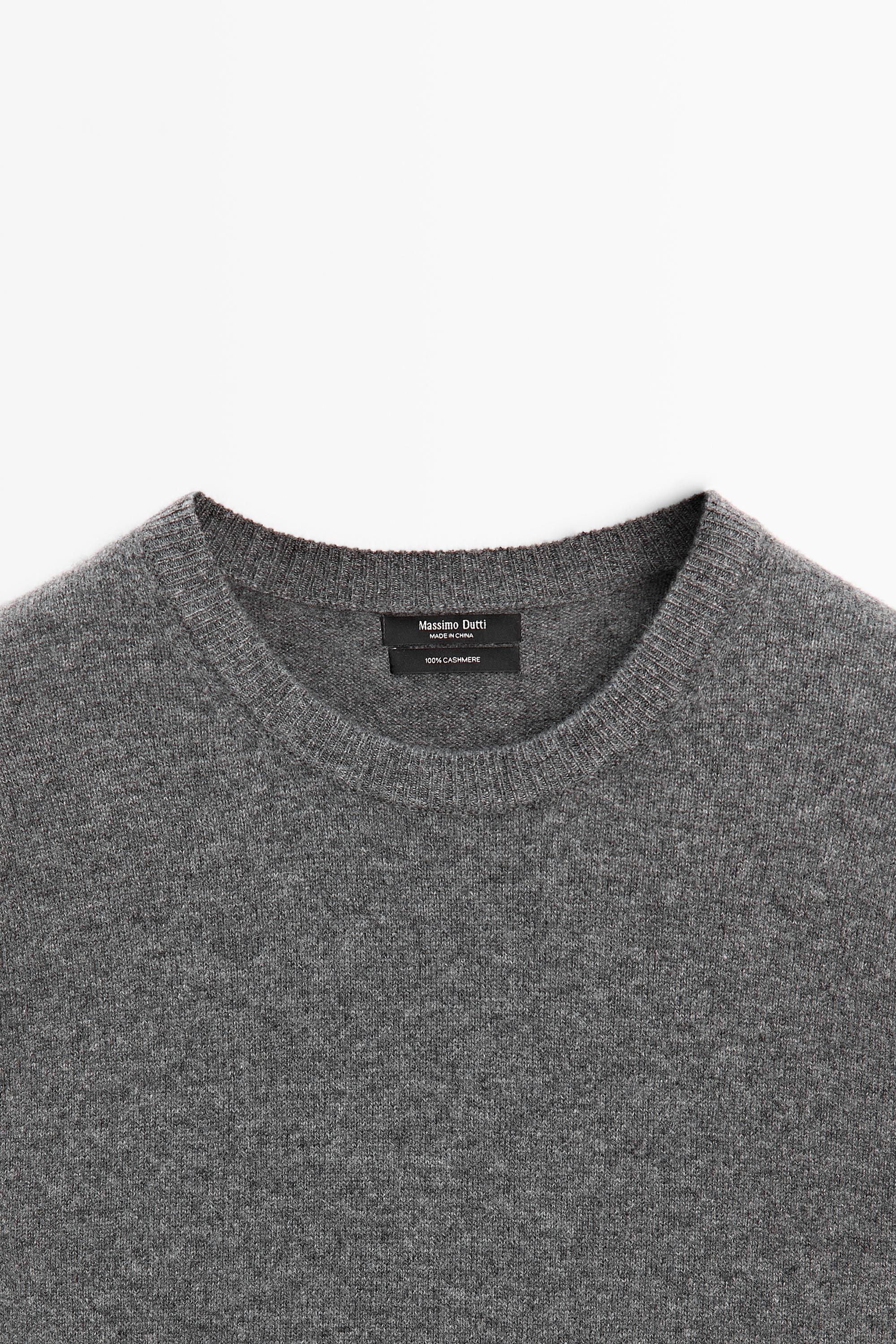 100% cashmere long sleeve sweater — GREY