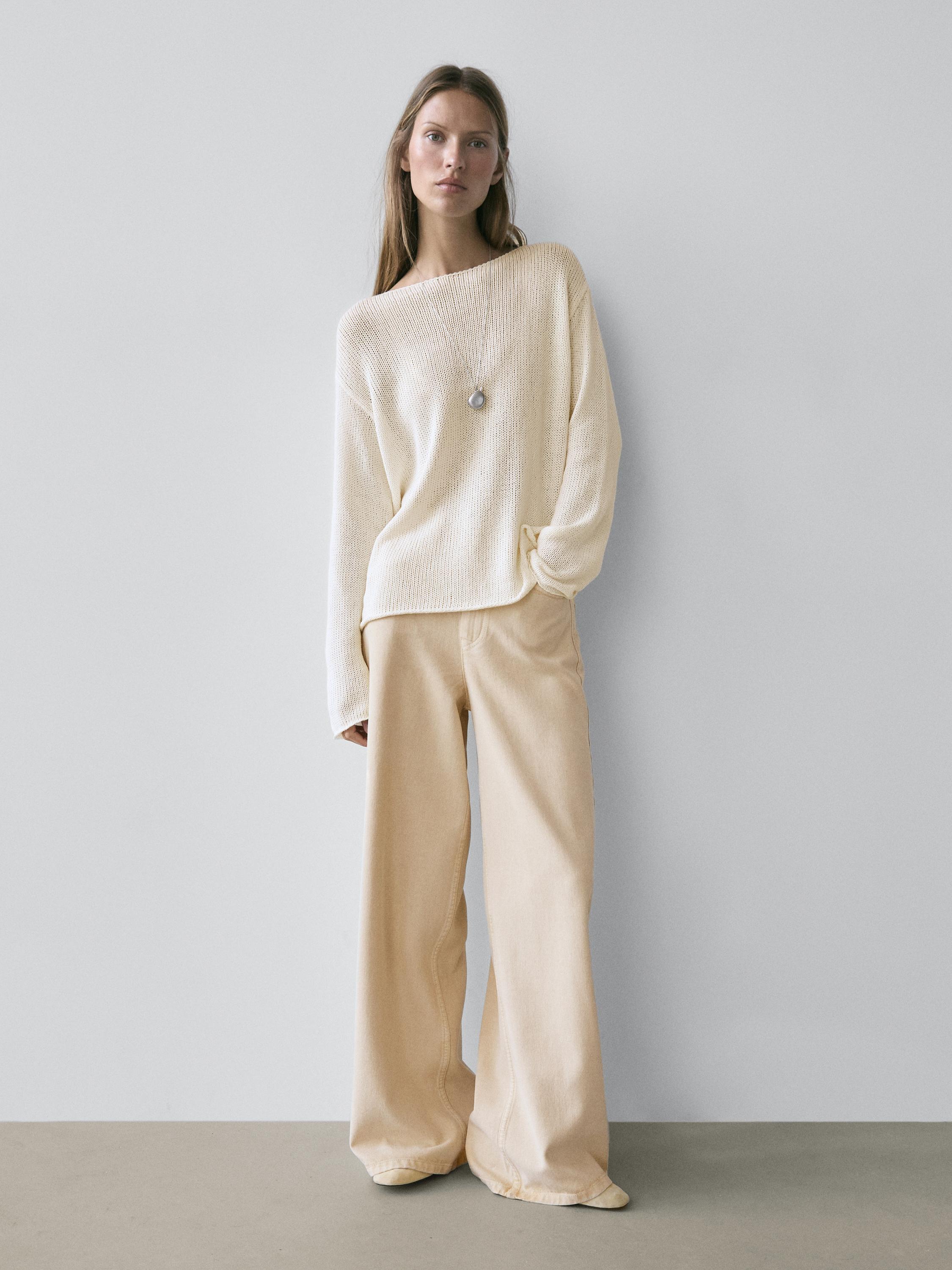 Cotton blend cutwork sweater — CREAM