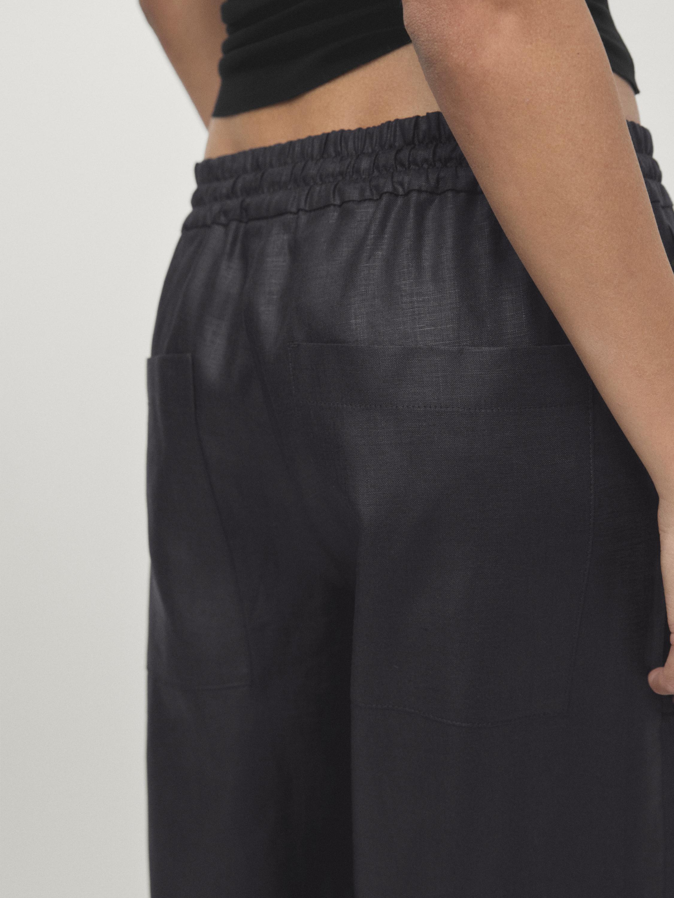 Waxed 100% linen wide-leg jogger trousers