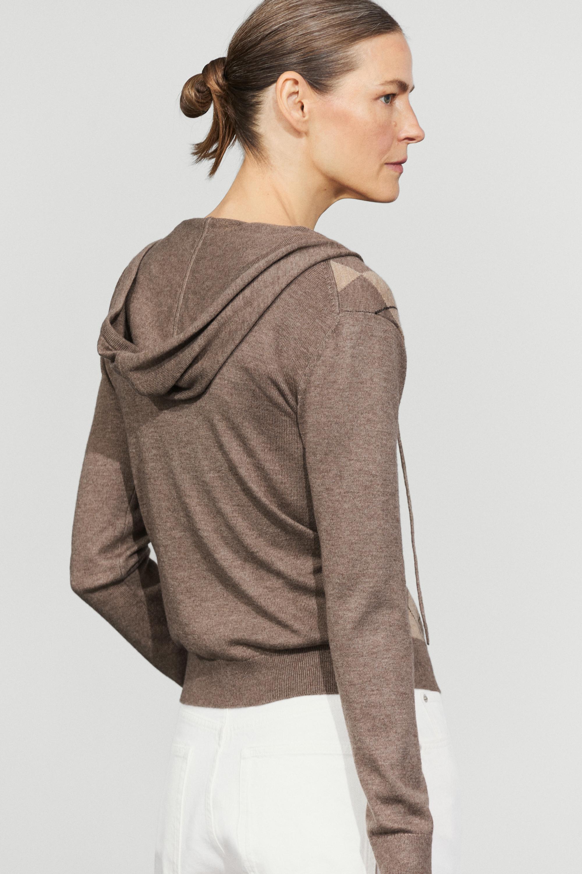 Hooded zip-up knit cardigan — TAUPE GREY