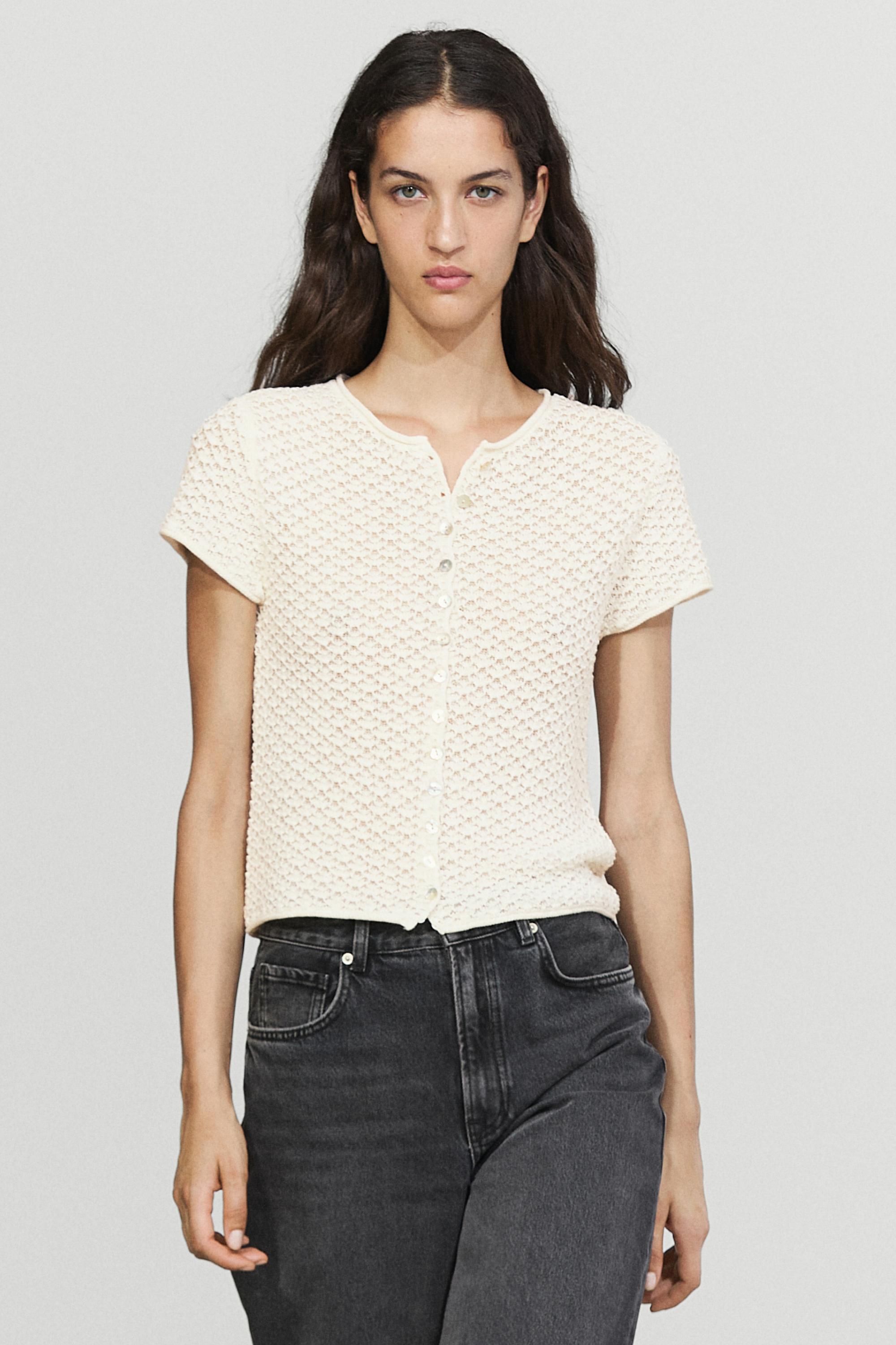 Crochet knit cardigan — CREAM