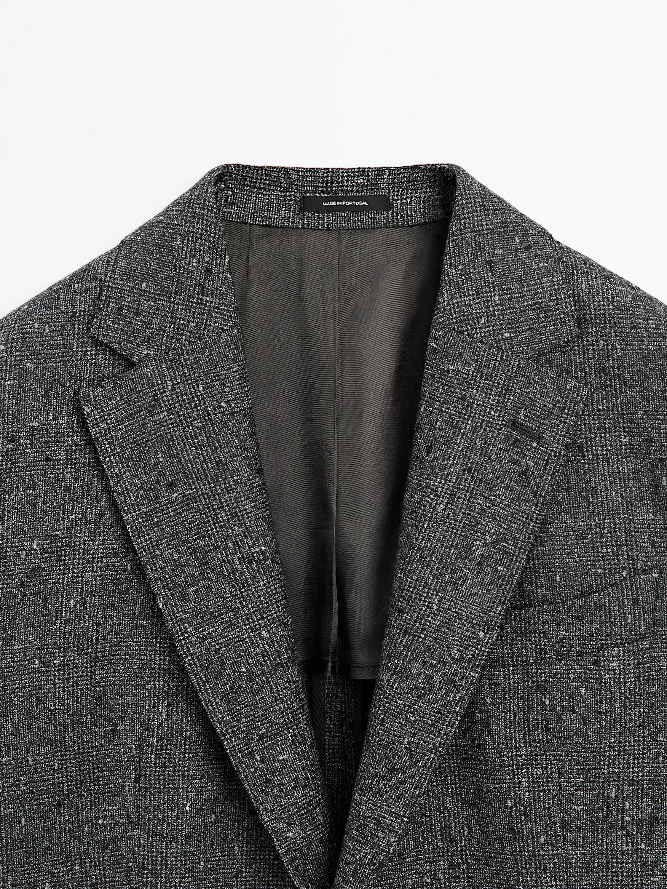 Karierter Blazer aus Wollgemisch mit Strukturmuster