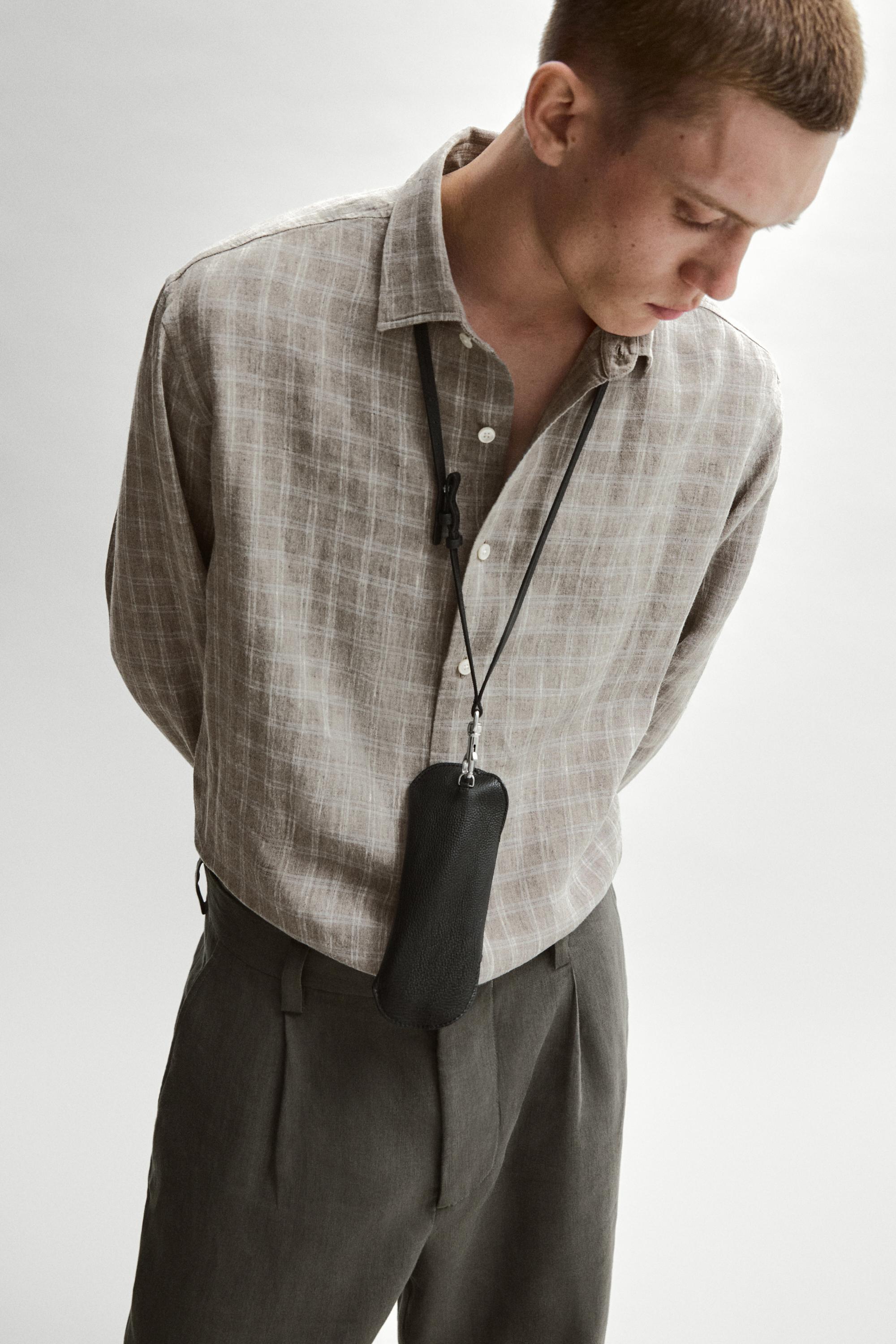 100% linen check shirt — GREY