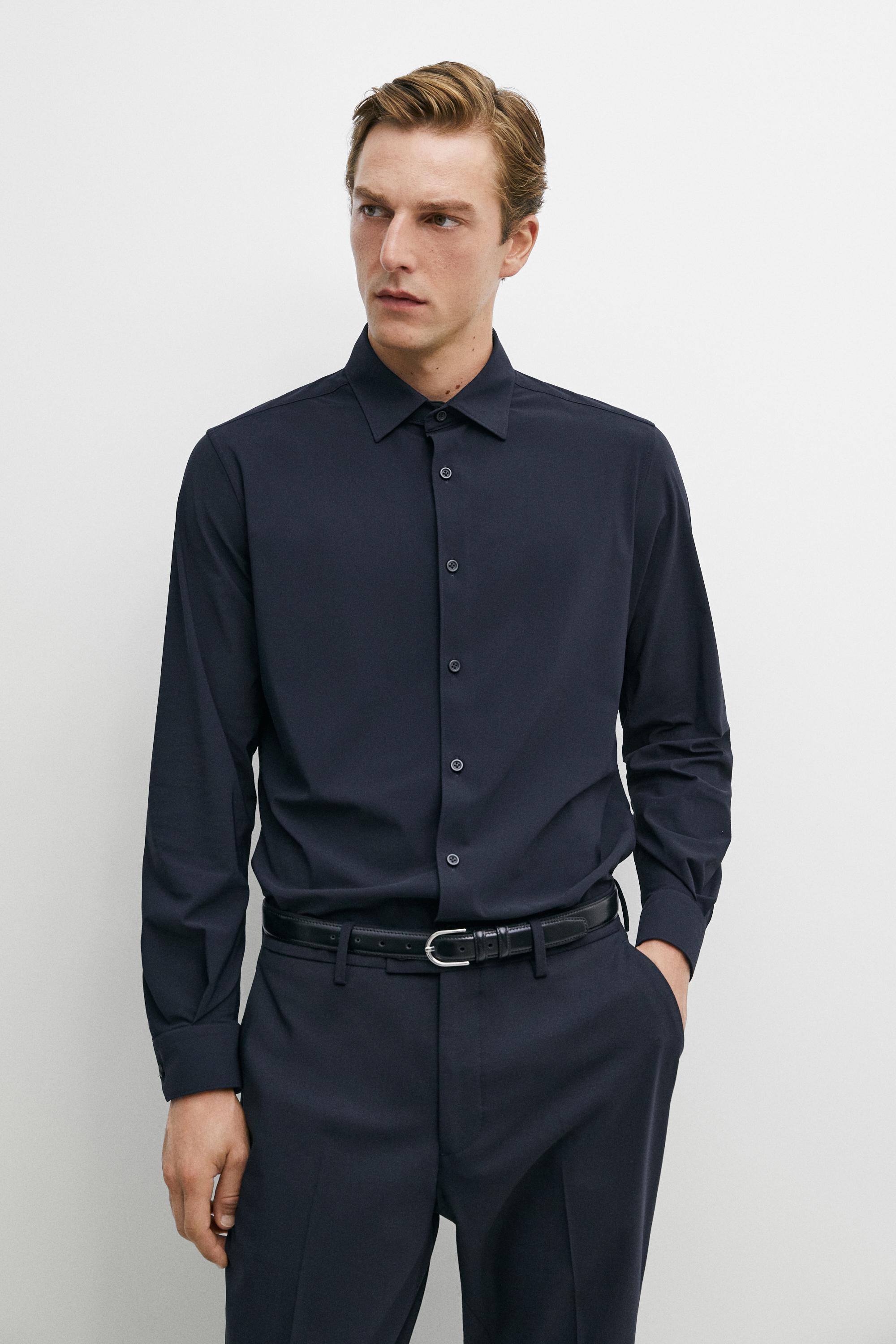 Slim fit stretch shirt — NAVY BLUE