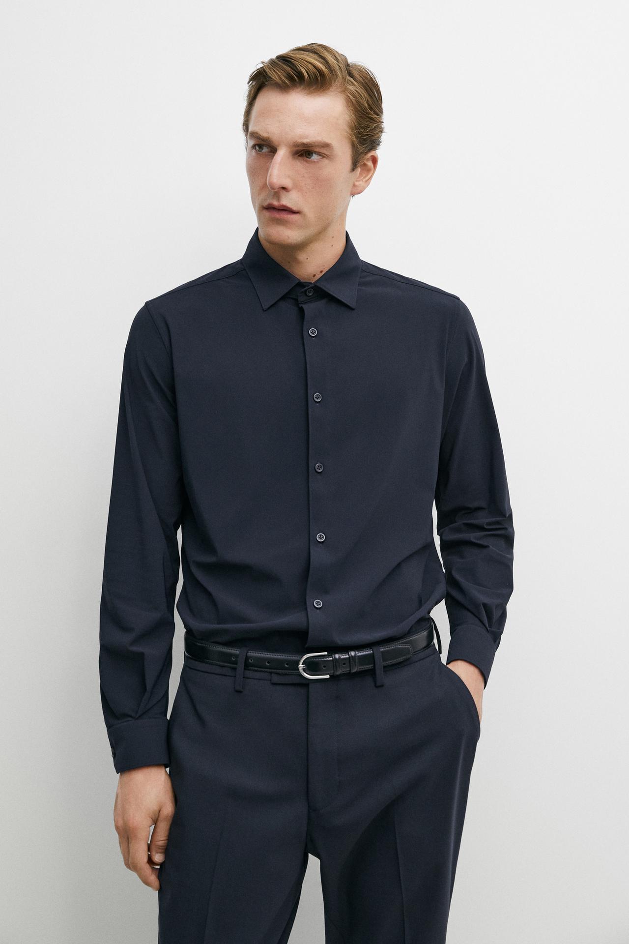 Slim fit stretch shirt — NAVY BLUE