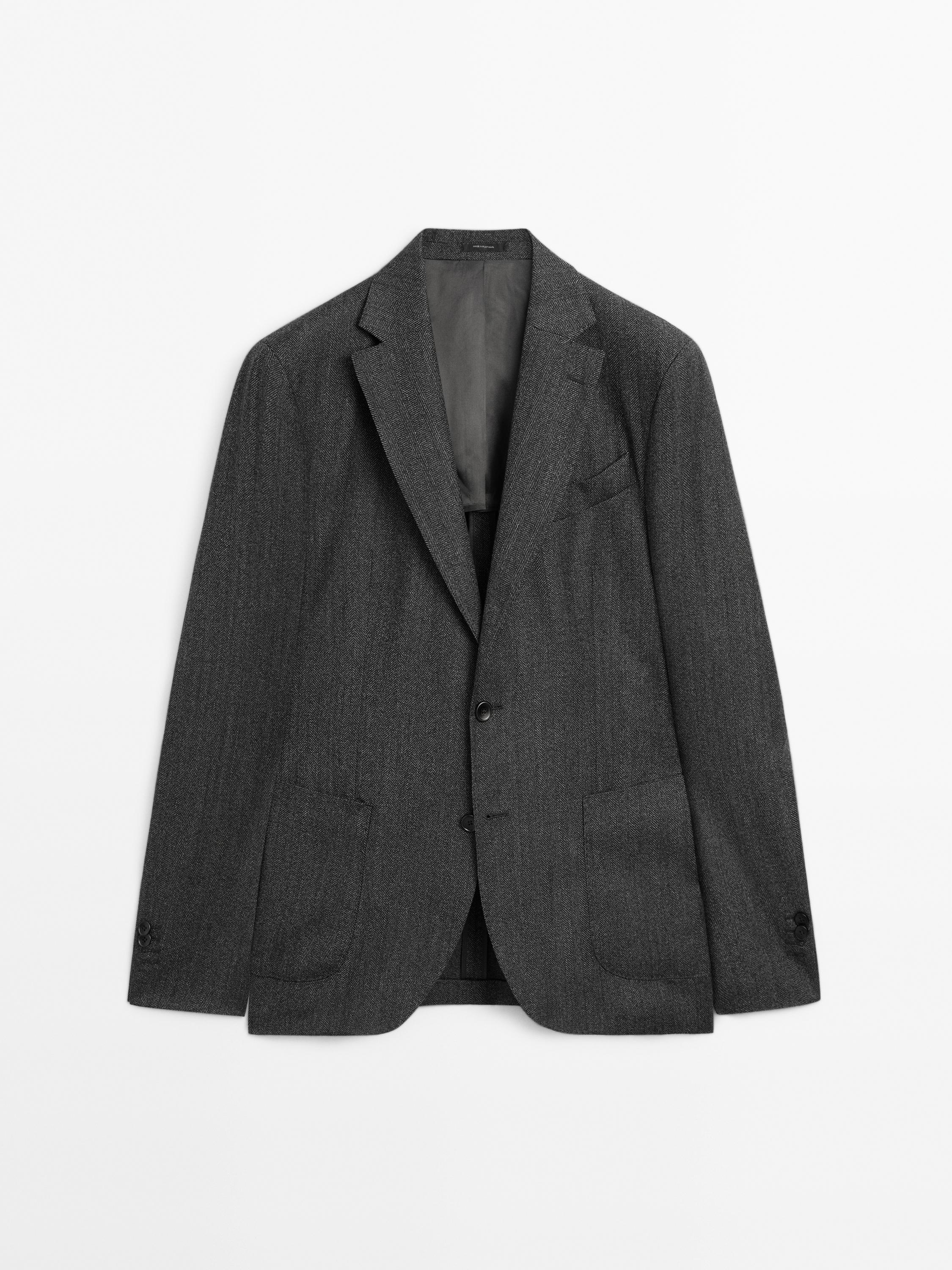 Blazer aus Wollmischgewebe mit Fischgrätenmuster