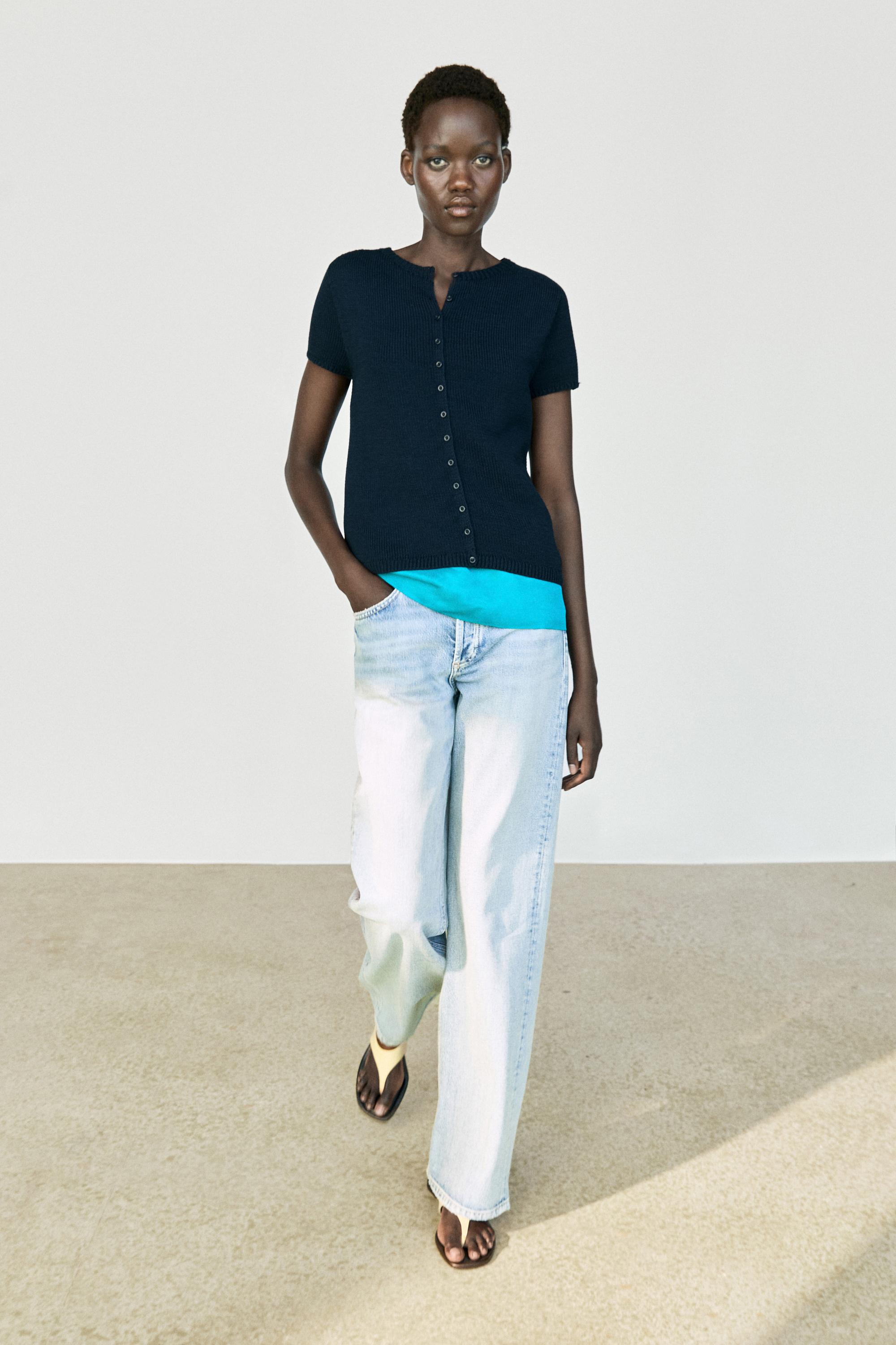 100% linen high-waist barrel fit jeans — Light Blue