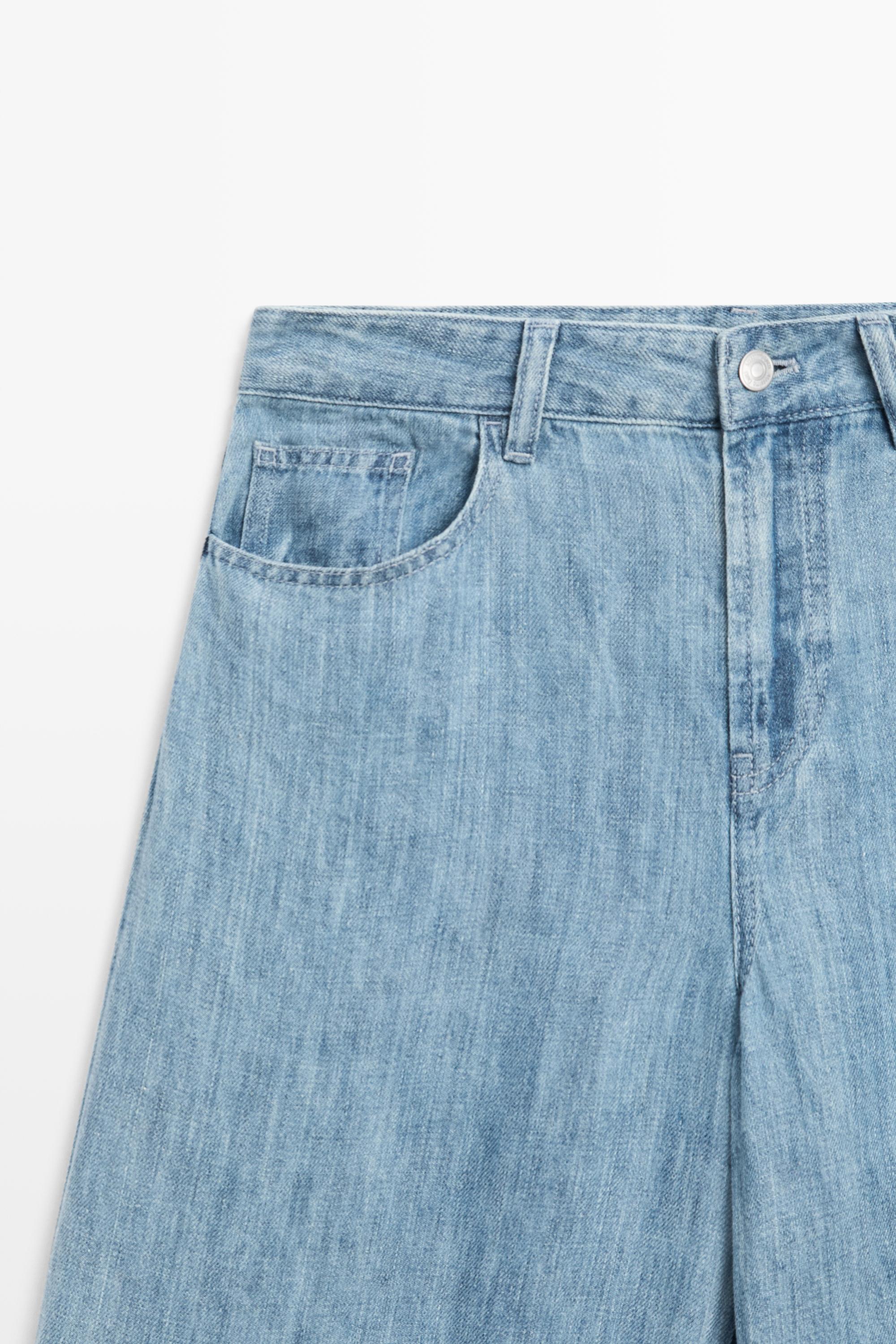100% linen high-waist barrel fit jeans — Light Blue