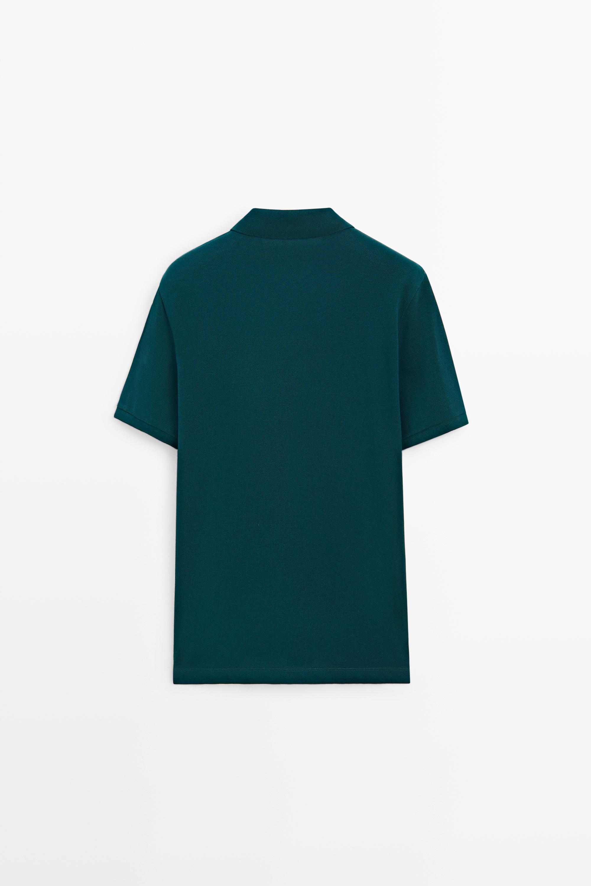 Micro-textured cotton piqué polo shirt — GREENISH BLUE
