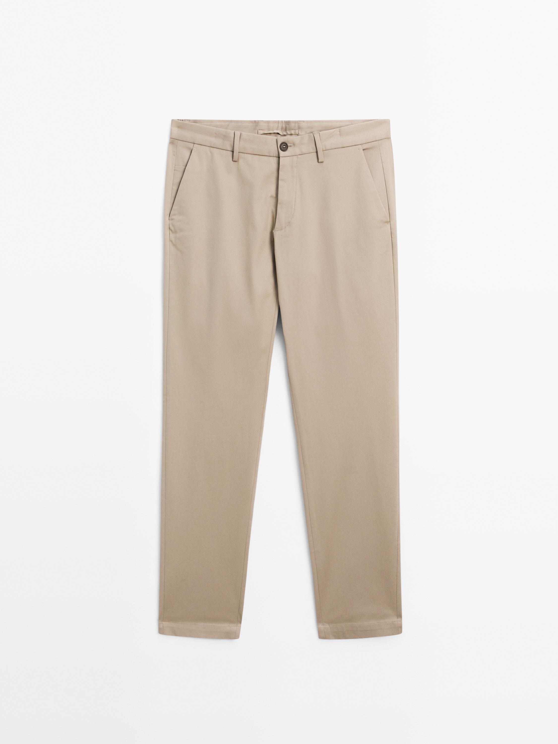 Cotton blend slim fit trousers