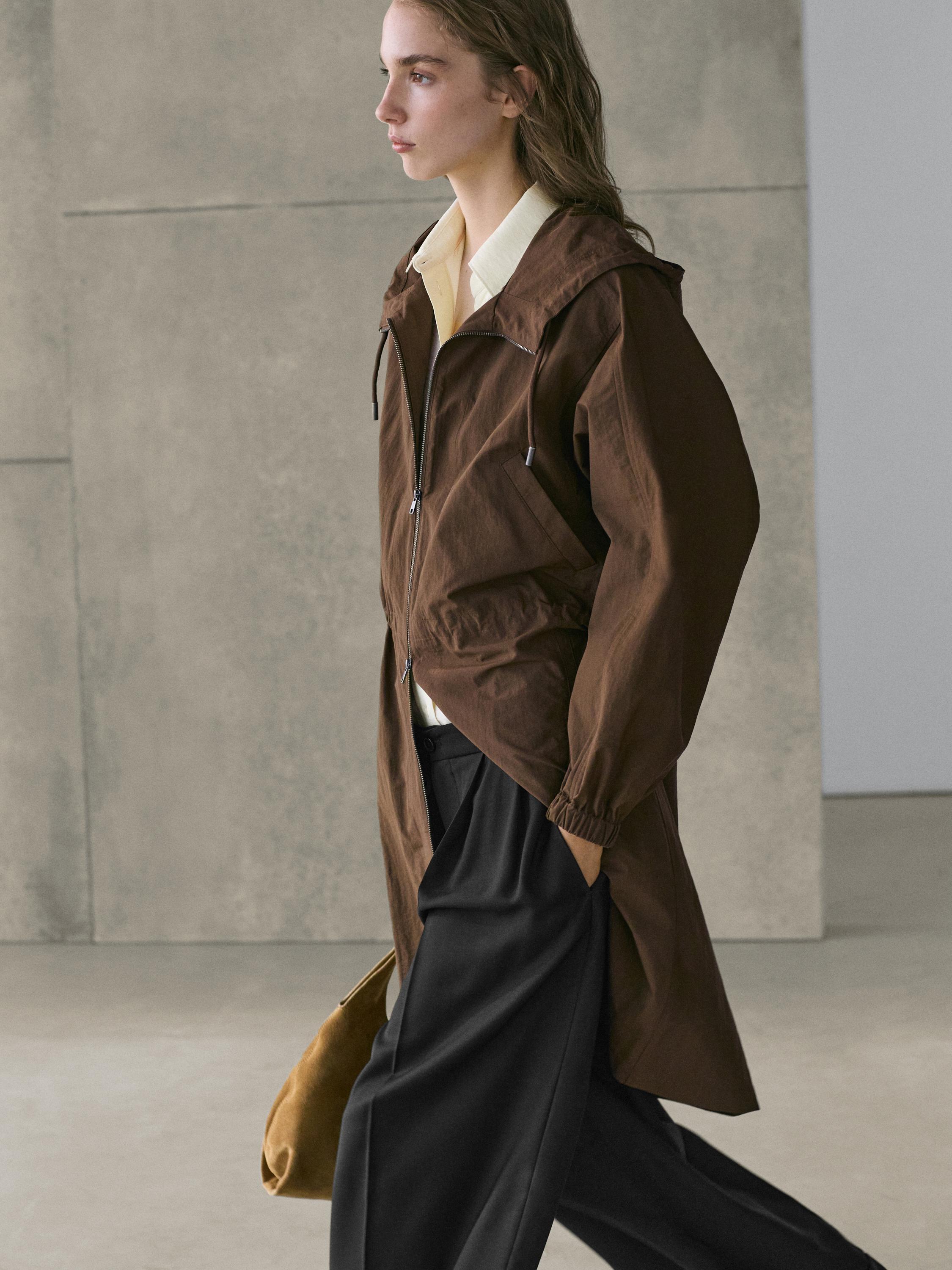 Long technical fabric parka — BROWN
