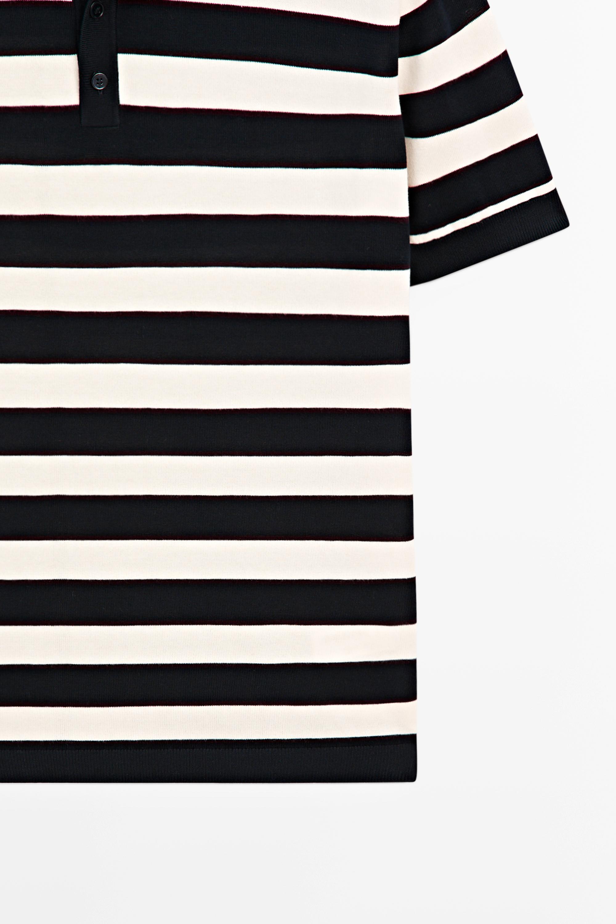 100% cotton striped knit polo shirt — NAVY BLUE