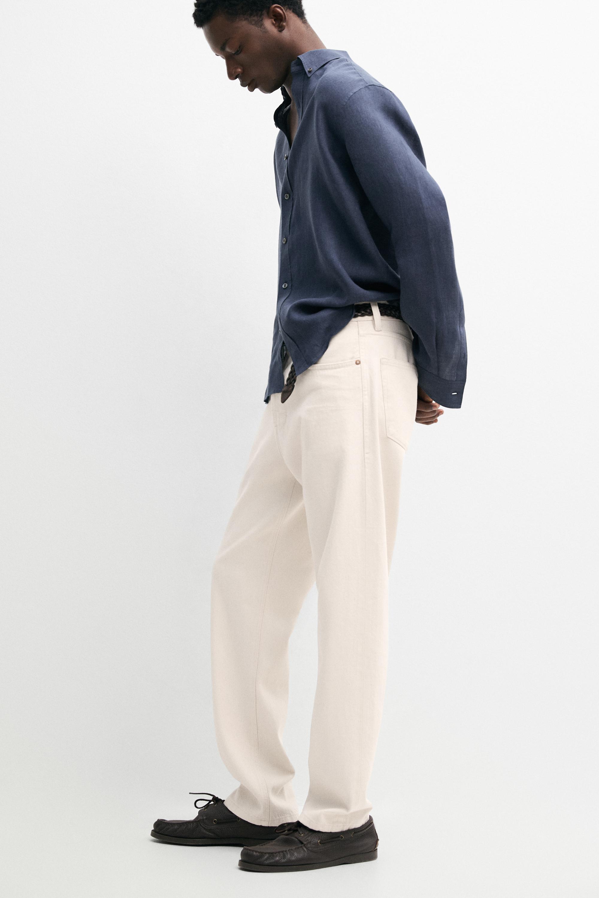 100% linen regular fit shirt — PETROL BLUE