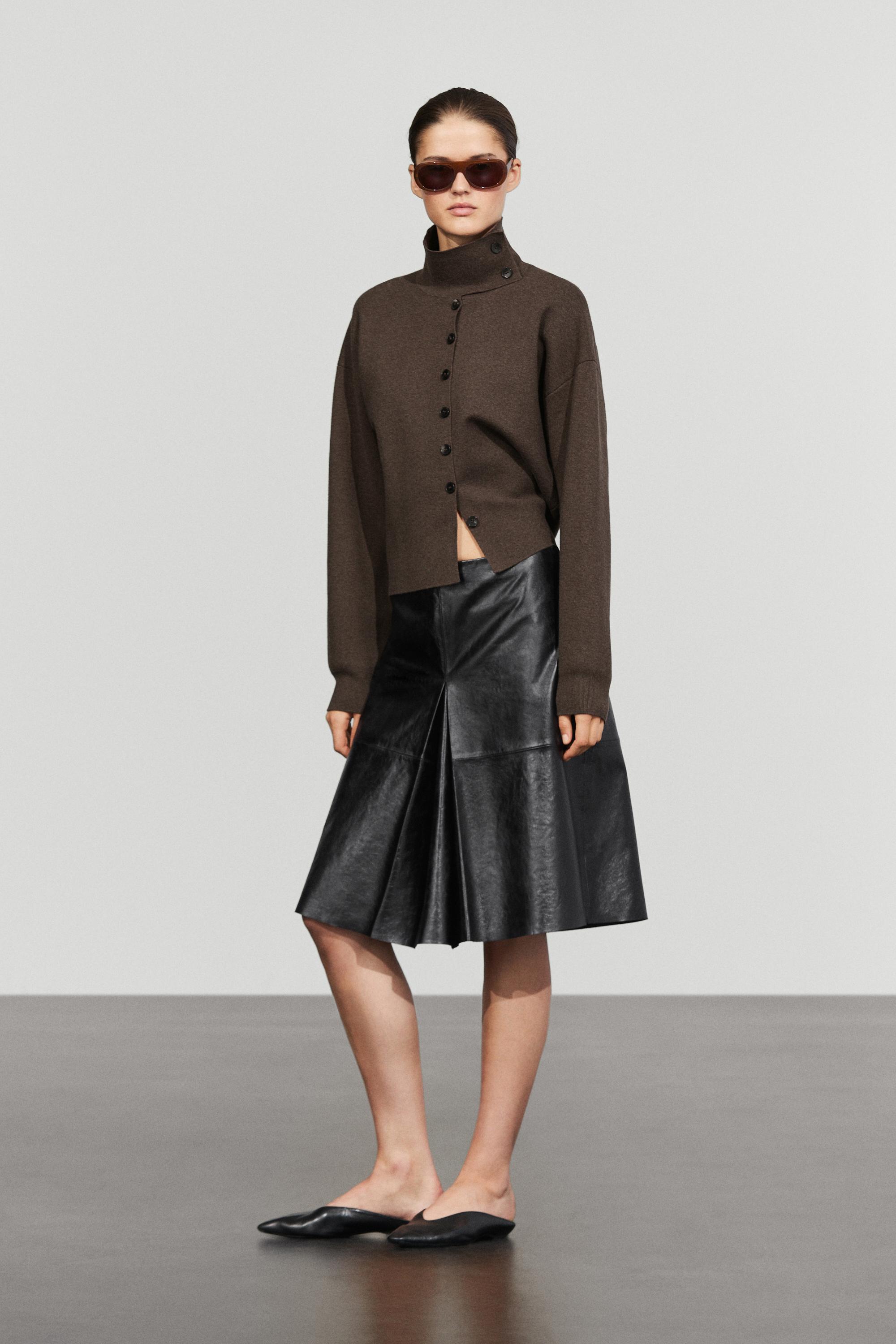 Knit cardigan with collar detail — CHOCOLATE BROWN