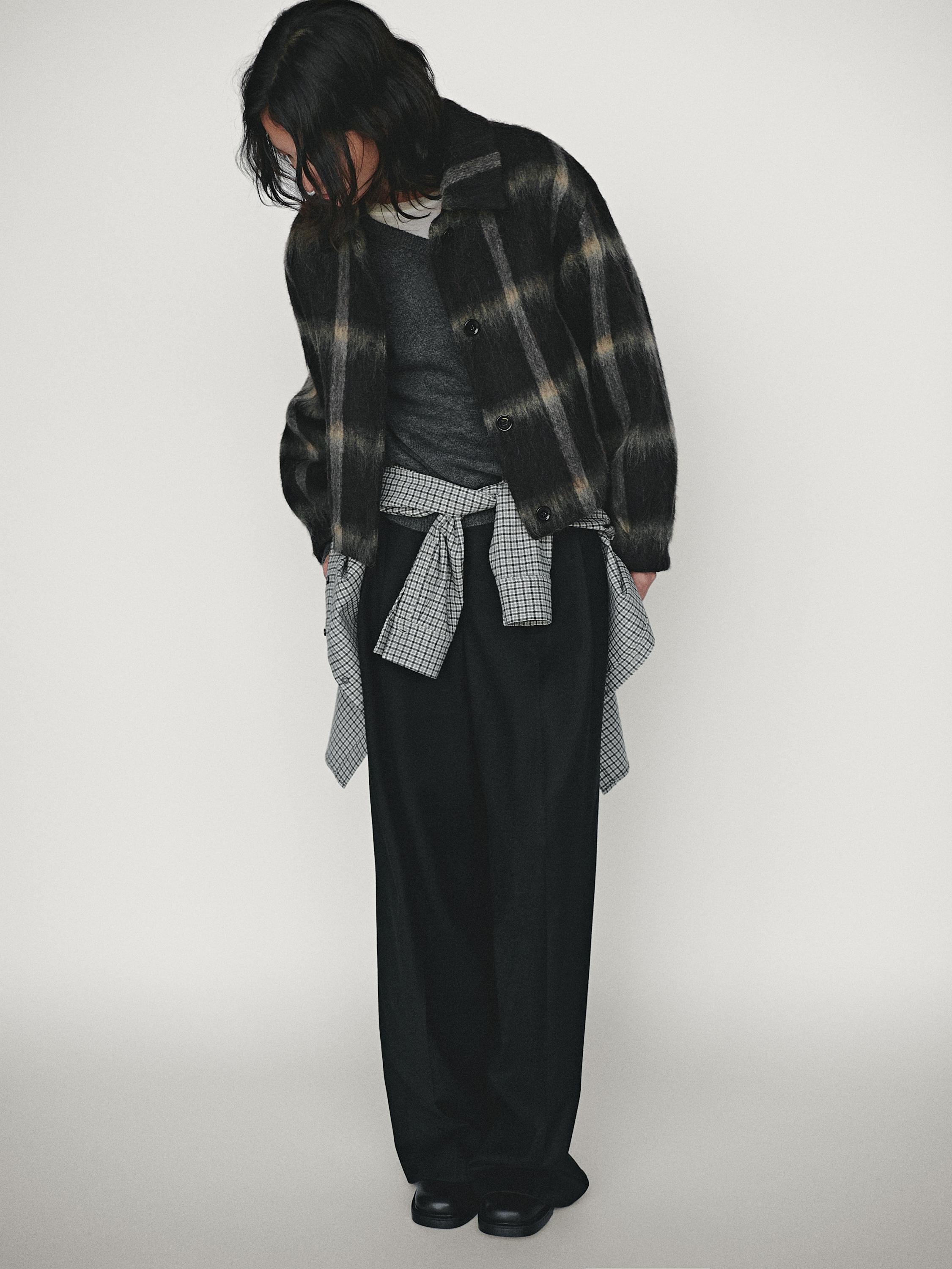 Check jacket with fabric detail