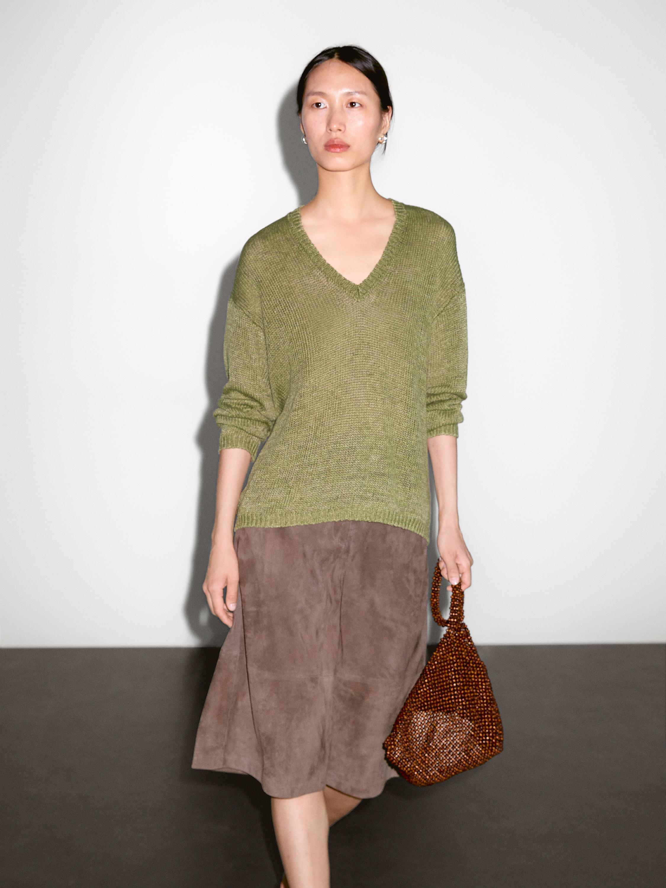 Свитер из 100% льна ажурной вязки