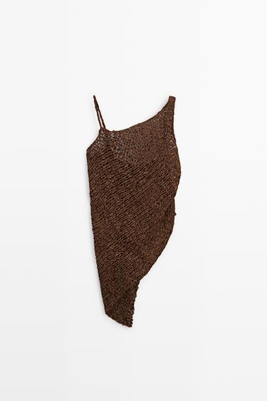 Open-knit asymmetric top - STUDIO — BROWN 2