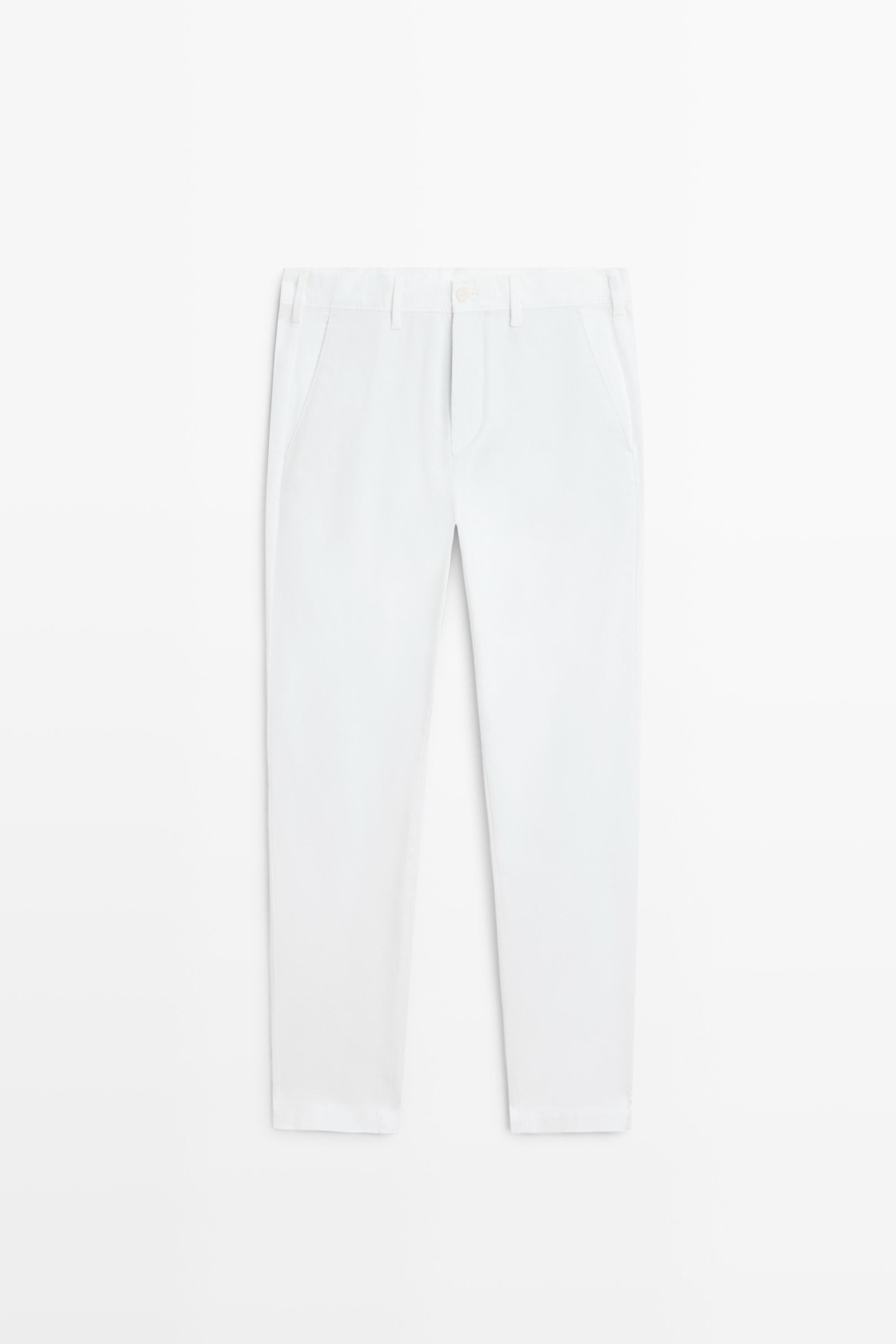 Cotton blend slim fit pants — Off white