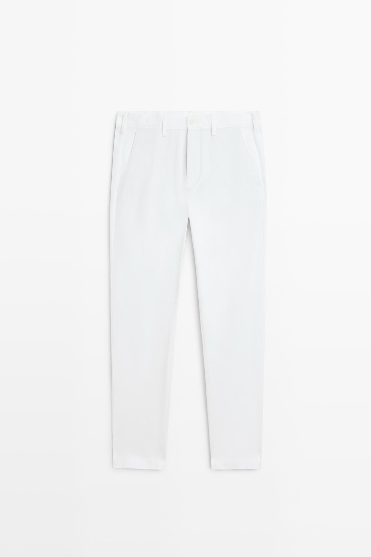 Cotton blend slim fit pants — Off white