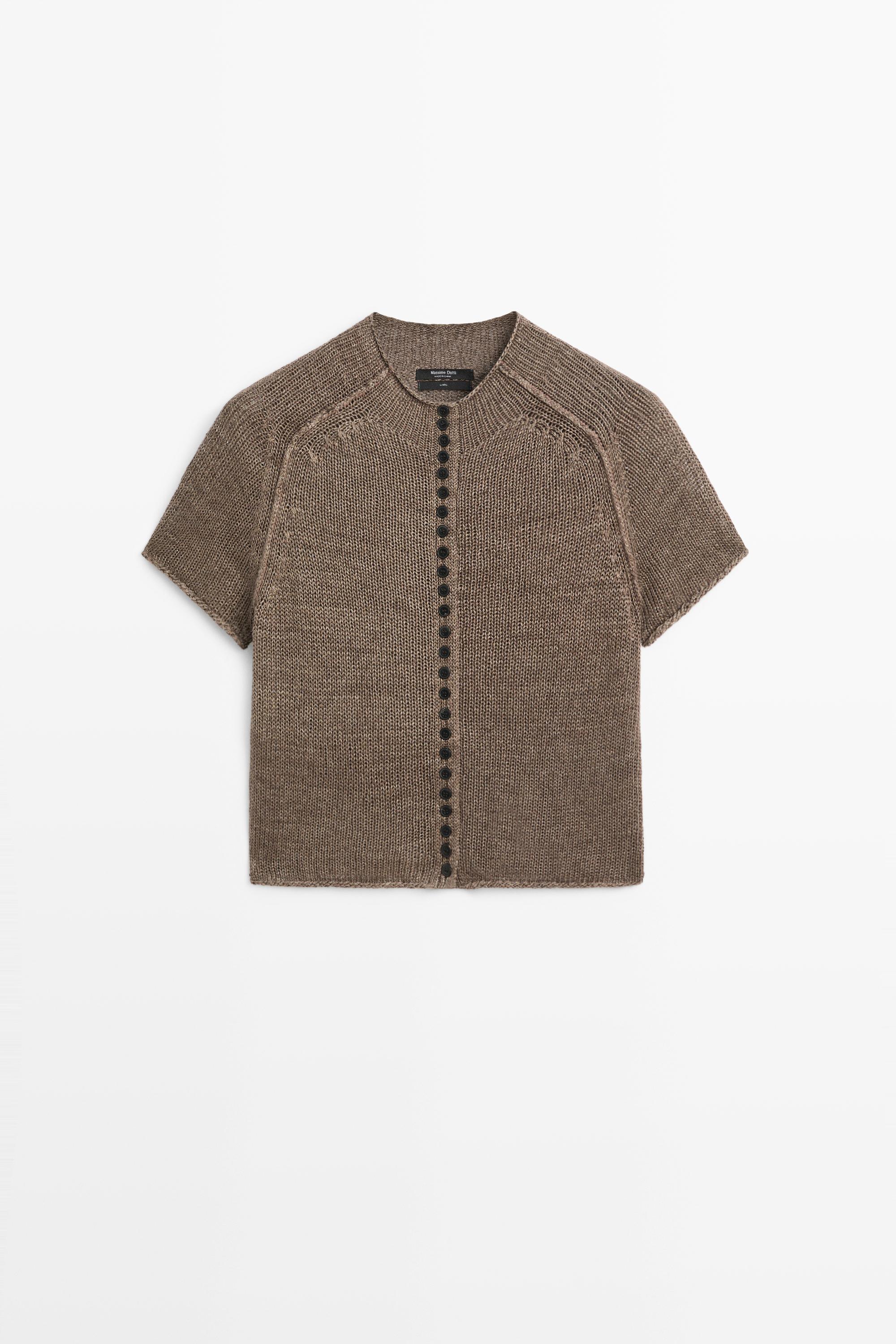 Strickcardigan aus 100 % Leinen mit Knopfleiste