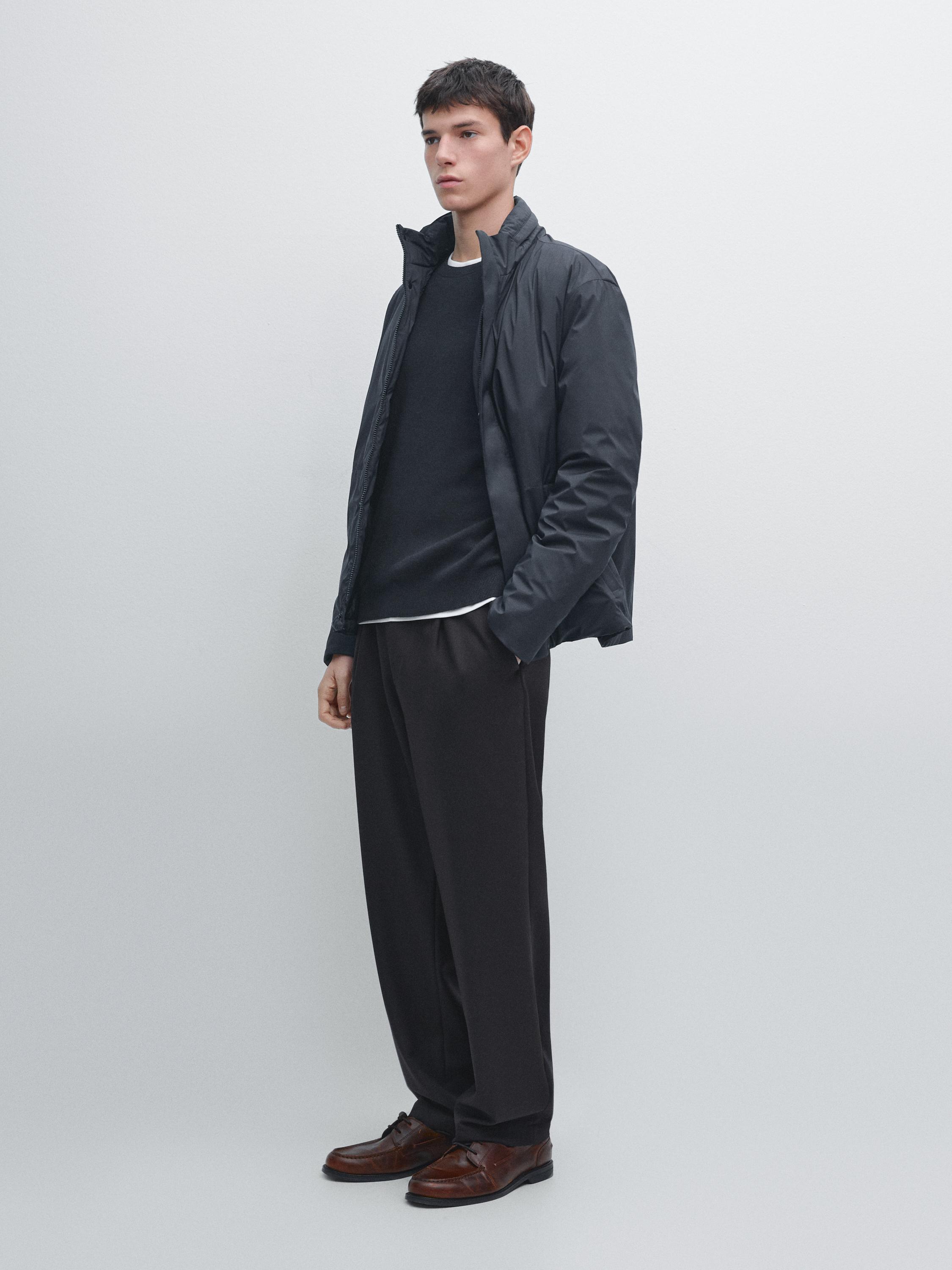 Relaxed fit darted wool blend trousers