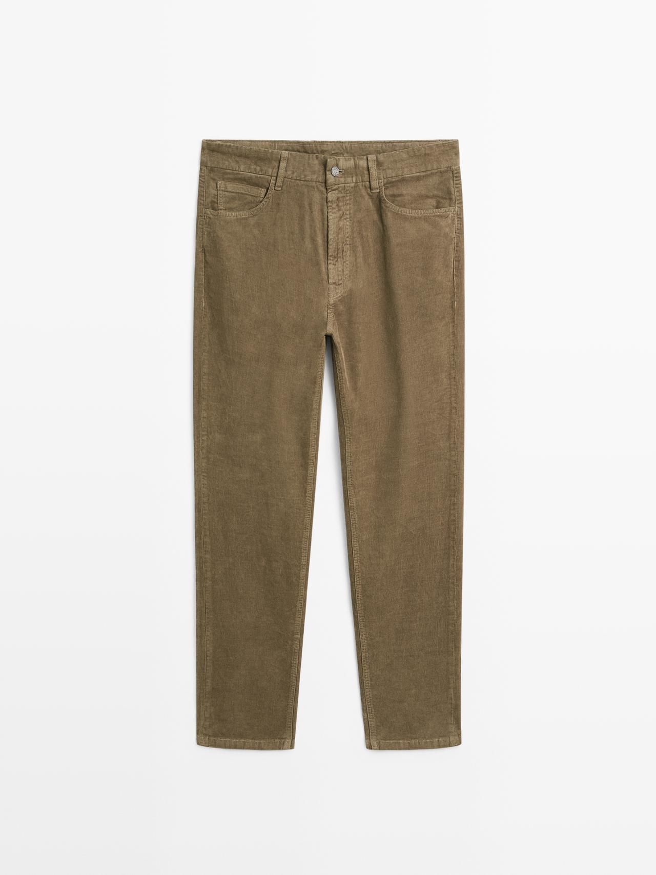 Massimo Dutti - Herre - Slim Fit Denimbukser I Jernbanefløjl - Kaki - 36