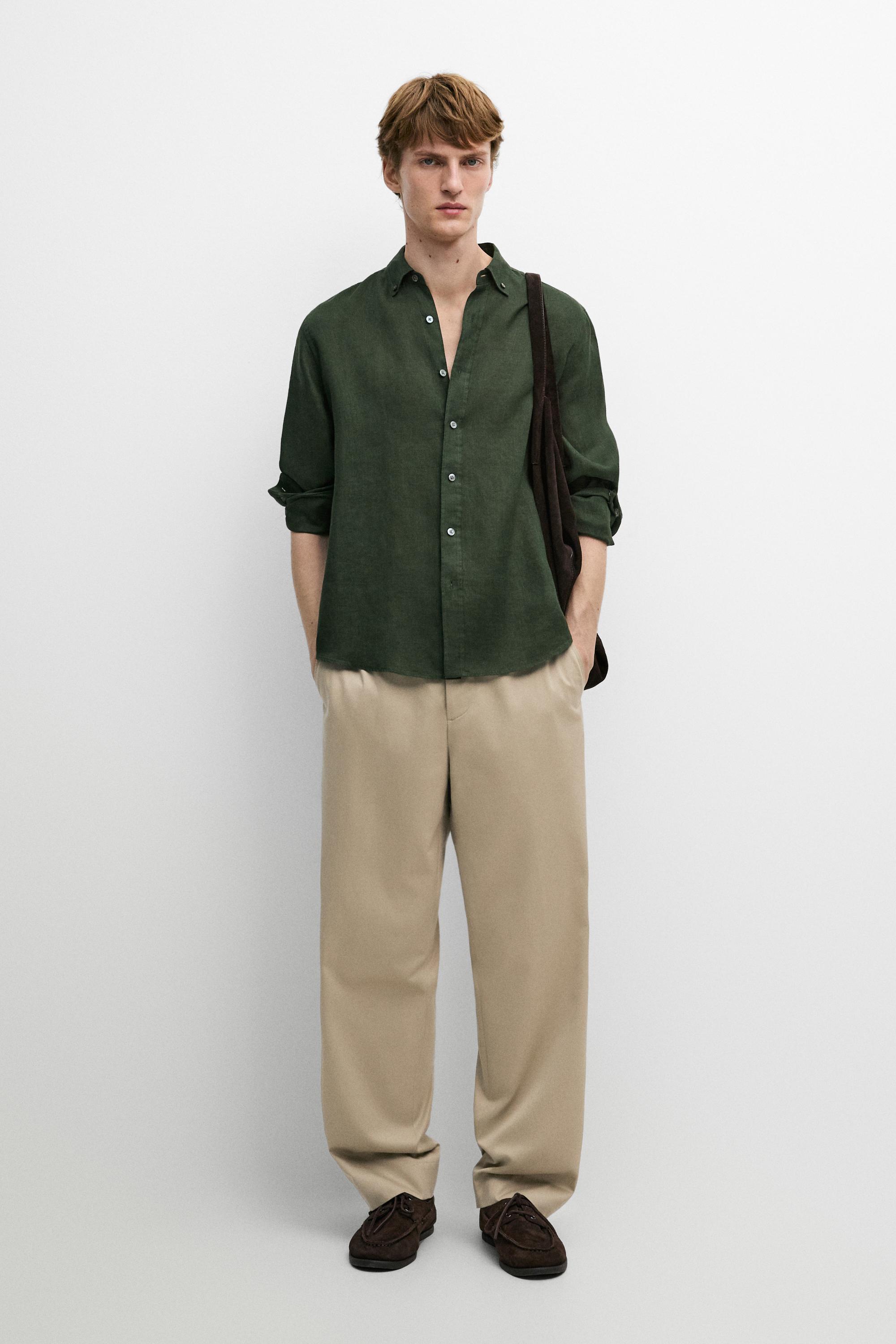 100% linen regular fit shirt — BLUISH GREEN