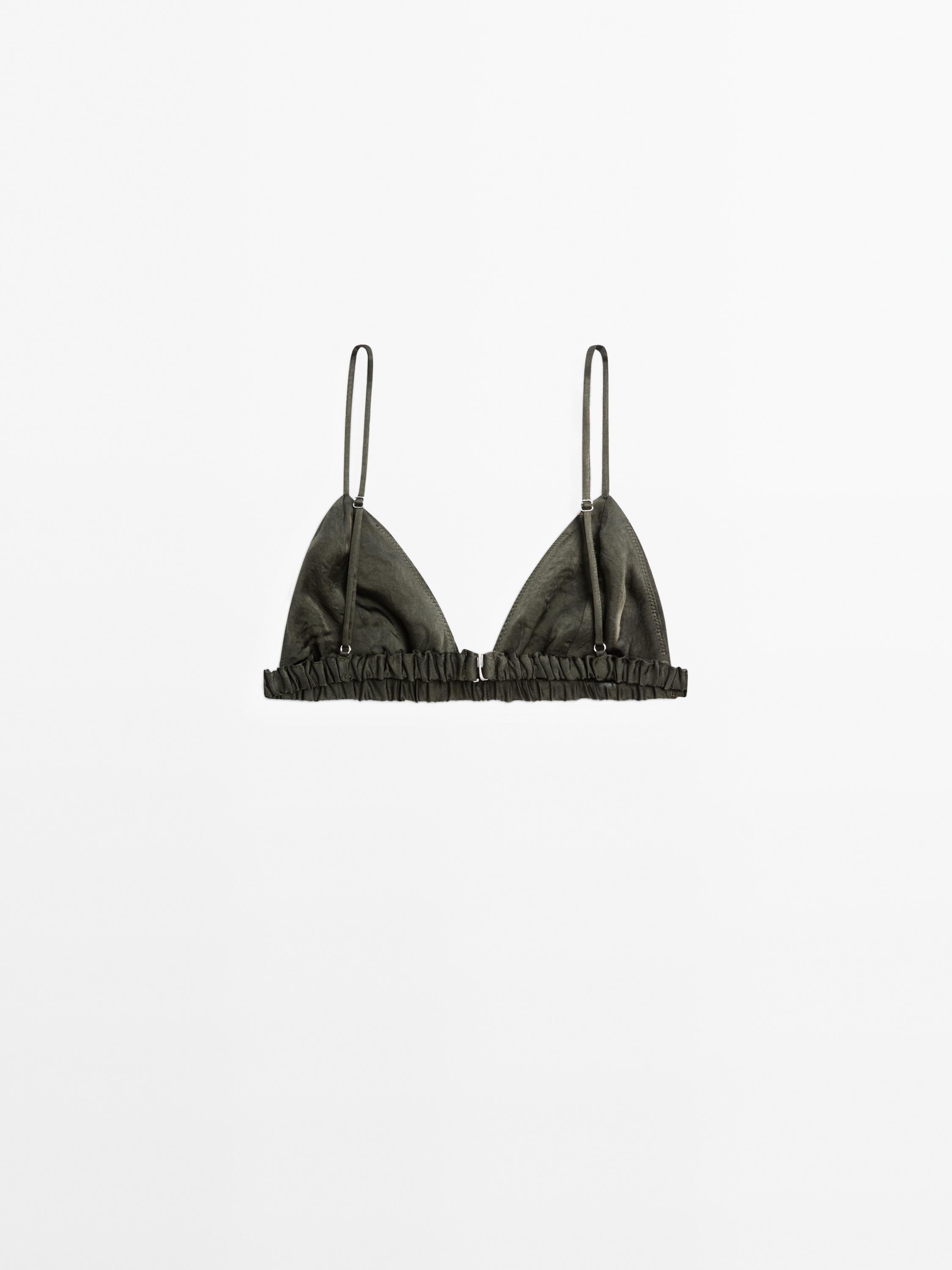 Satin triangle bra with elasticated detail - STUDIO