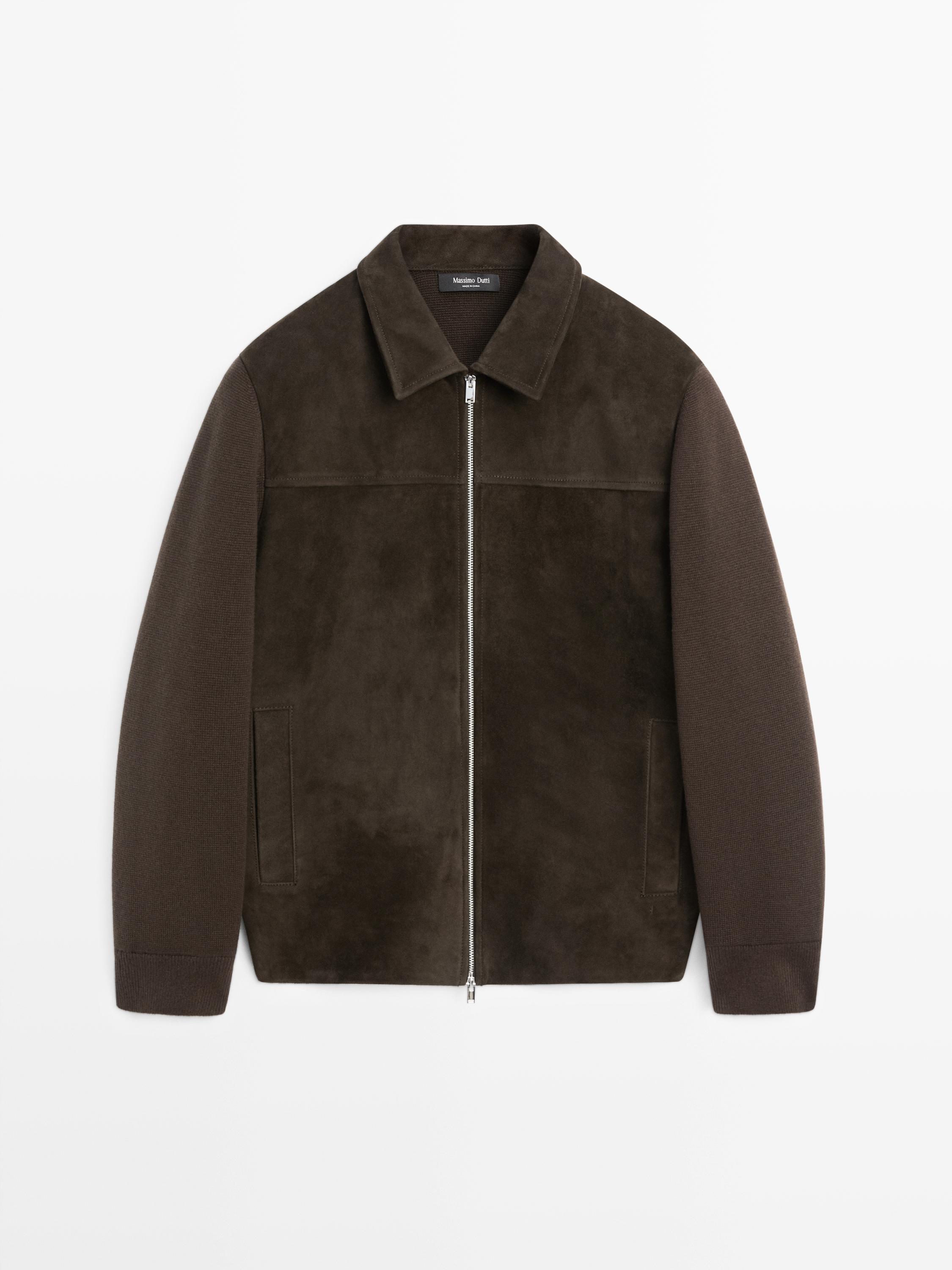 Giacca combinata con cotone e pelle