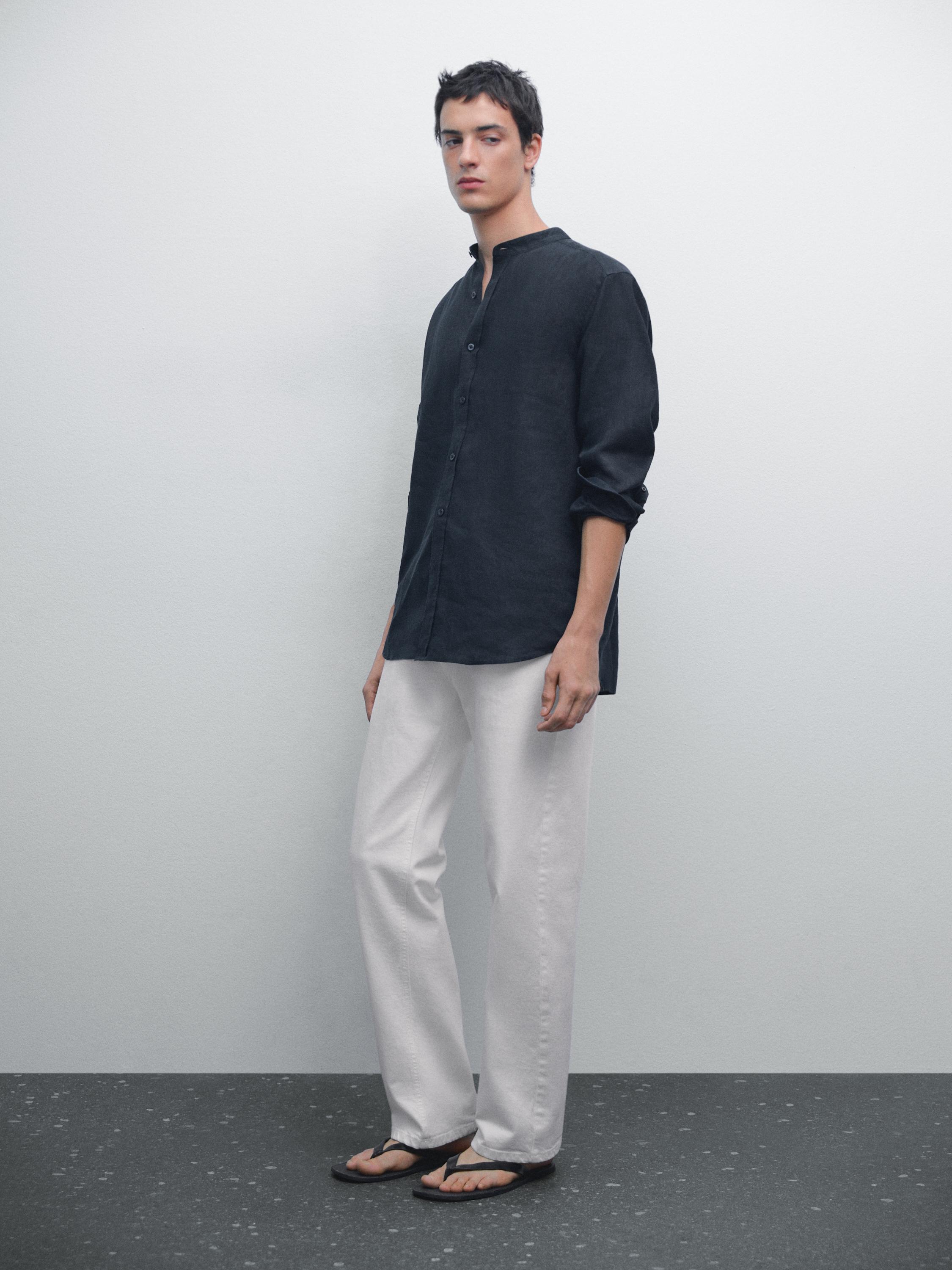 100% linen stand collar shirt