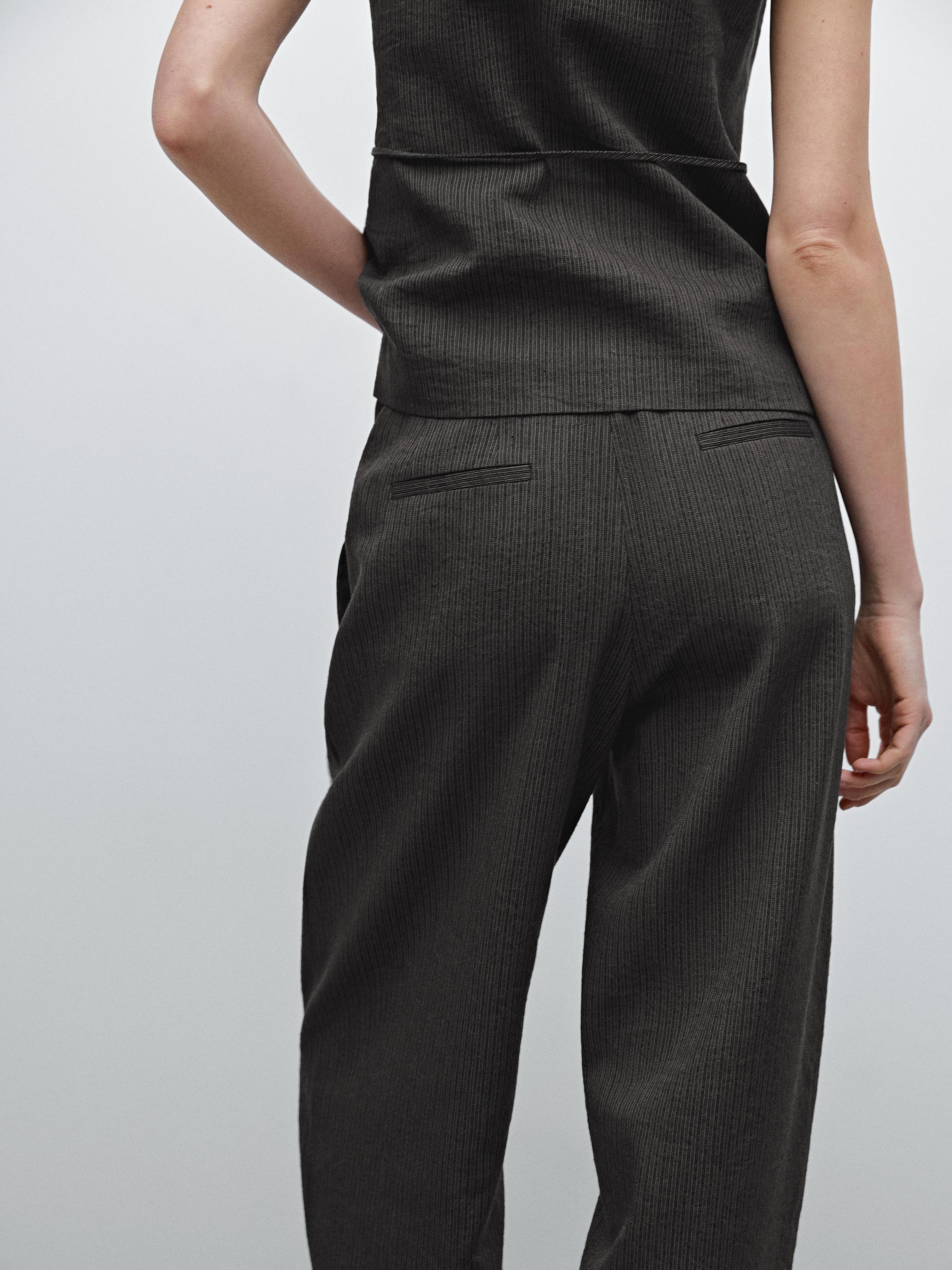 Striped cotton blend suit trousers