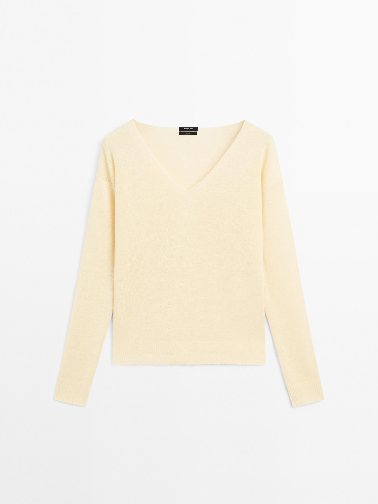 Massimo Dutti - Dame - Langærmet Sweater I 100% Hør - Sennepsgul - L