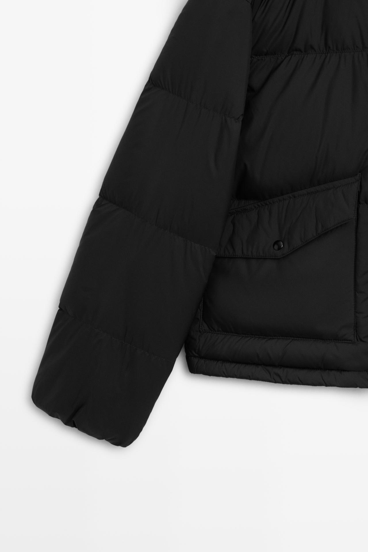 Down bomber jacket with nappa leather collar — BLACK