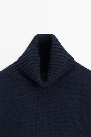 Cropped 100% cashmere knit sweater — INK BLUE 9