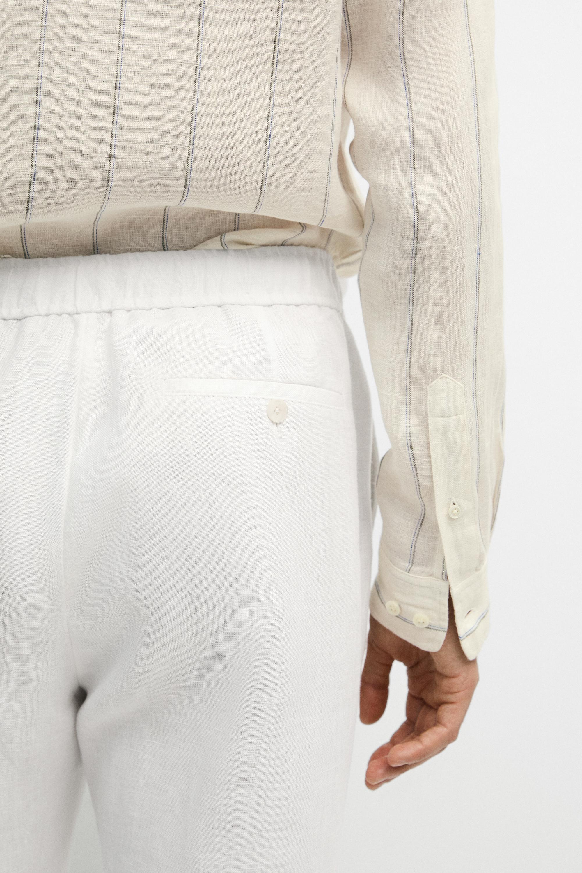 100% linen jogger fit pants — WHITE