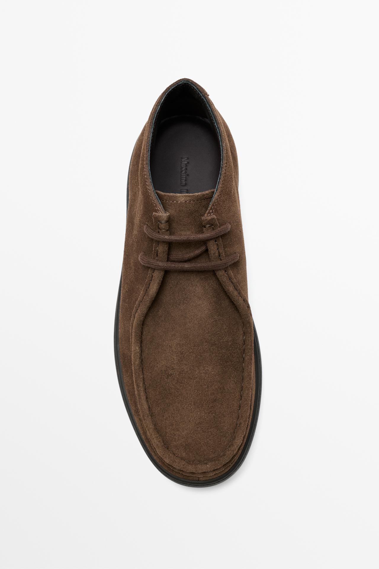 Split suede leather moc toe ankle shoe — OCHRE