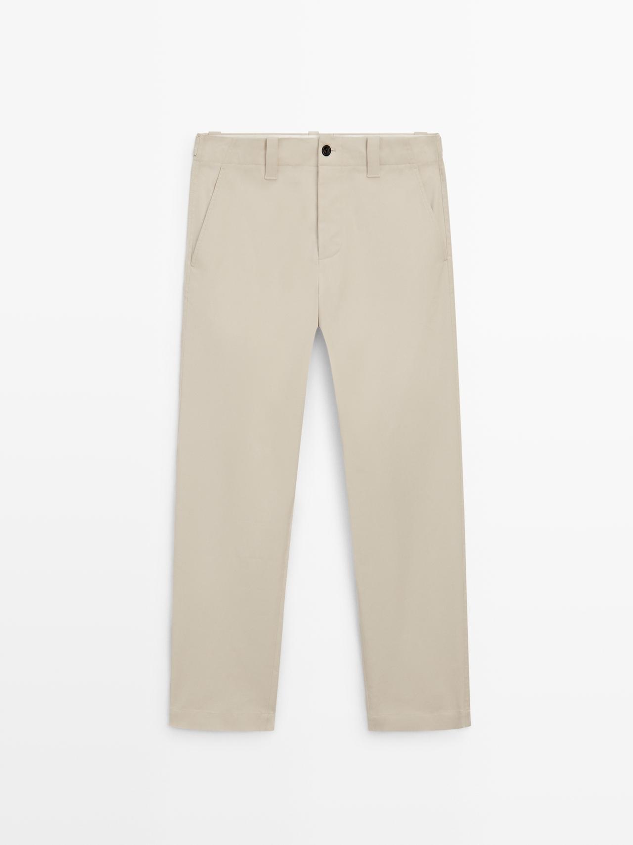Cotton blend pants with waist detail — BEIGE