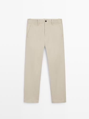 Cotton blend pants with waist detail — BEIGE 2