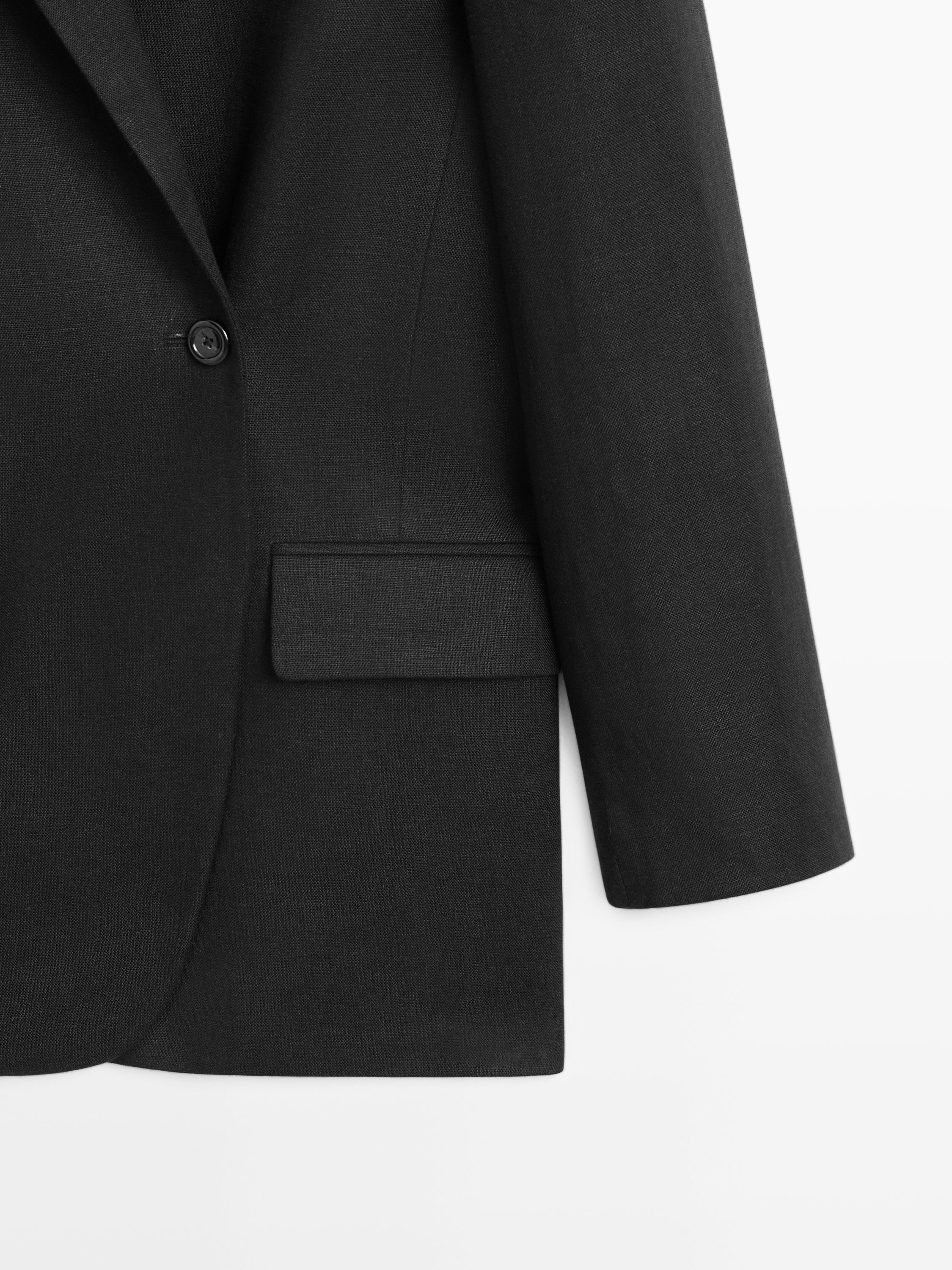 100% linen double-breasted blazer — BLACK