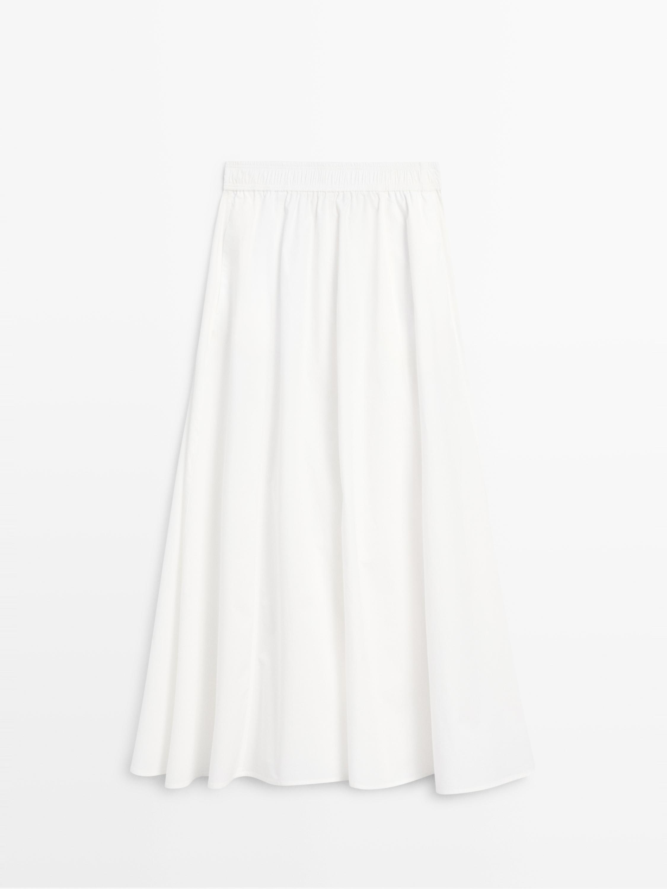 Long gathered poplin skirt — WHITE