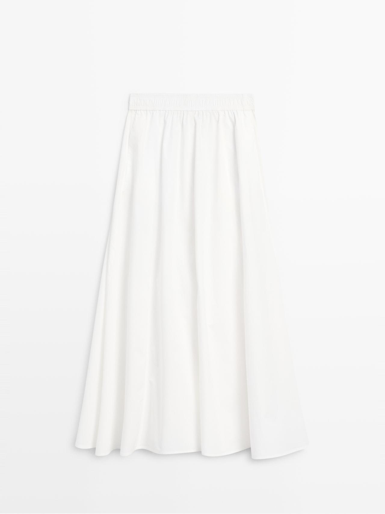 Long gathered poplin skirt — WHITE